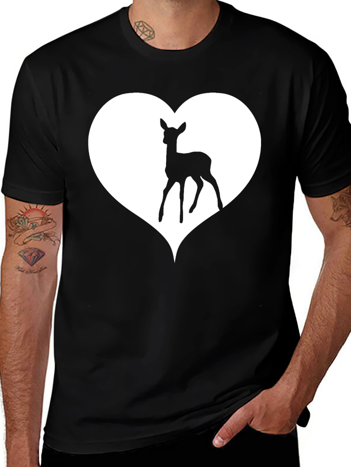Variant 23 of Deer Heart Graphic T-Shirt - Black