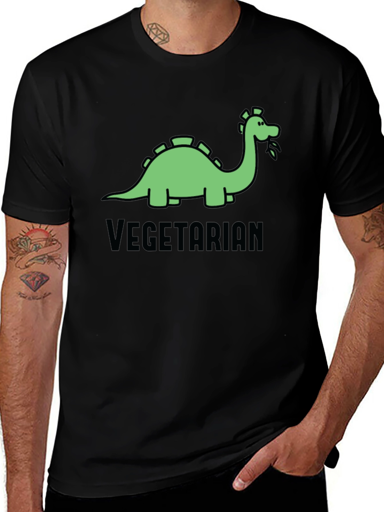 Variant 30 of Vegetarian Dinosaur Graphic T-Shirt - Black