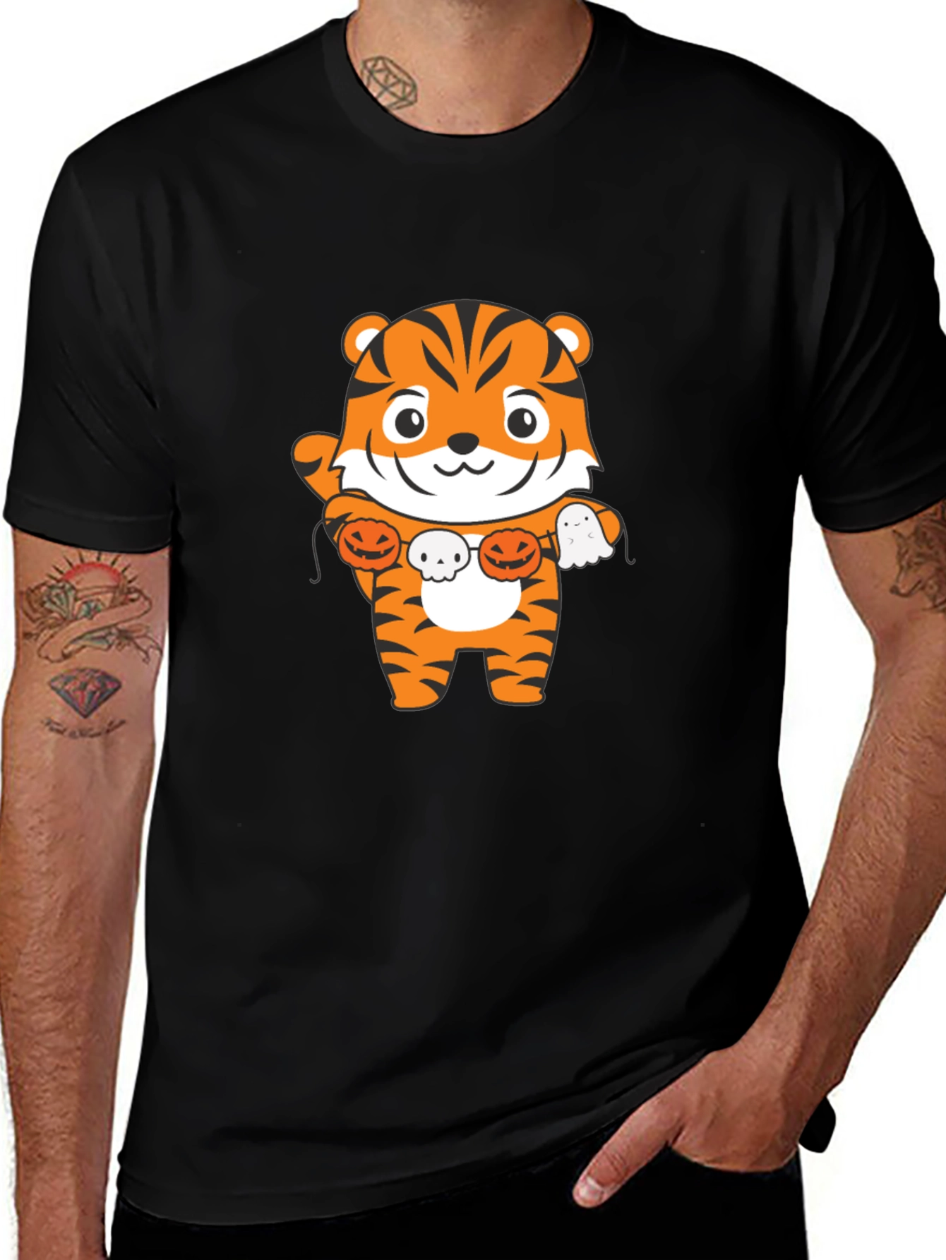 Halloween Tiger Graphic Tee - Spooky Season