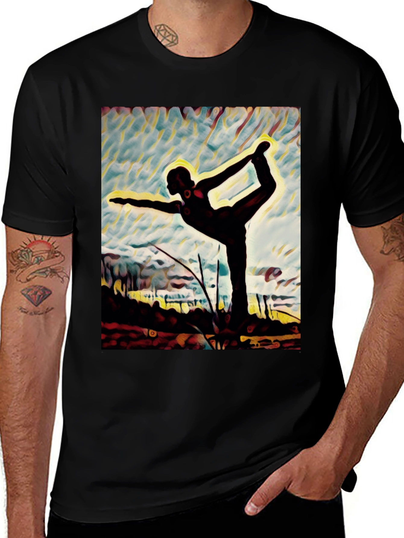 Variant 9 of Yoga Pose Graphic Black T-Shirt