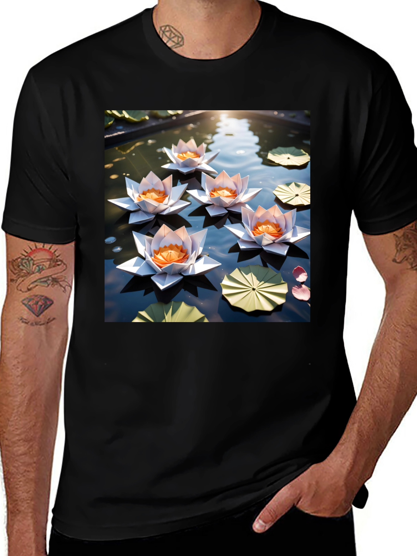 Variant 30 of Lotus Pond Graphic Tee - Unique Floral Design