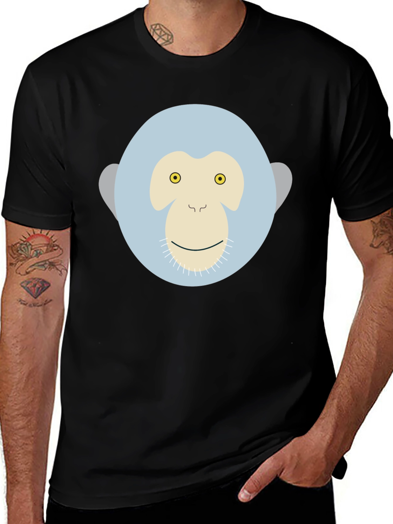 Variant 15 of Monkey Face Graphic Black T-Shirt