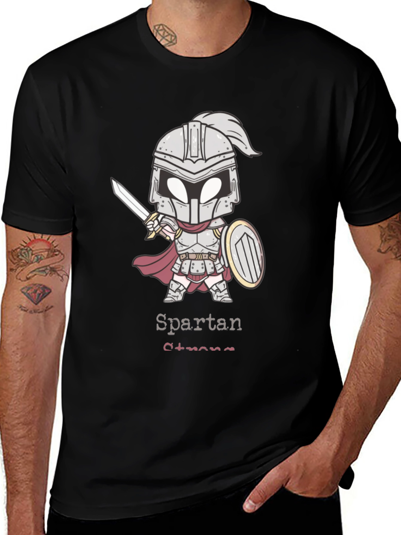 Black Spartan Strong Graphic T-Shirt main image
