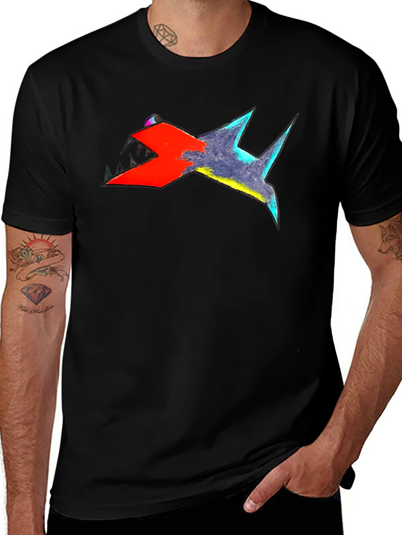 Variant 3 of Abstract Shark Graphic Black Tee - Bold & Unique Design