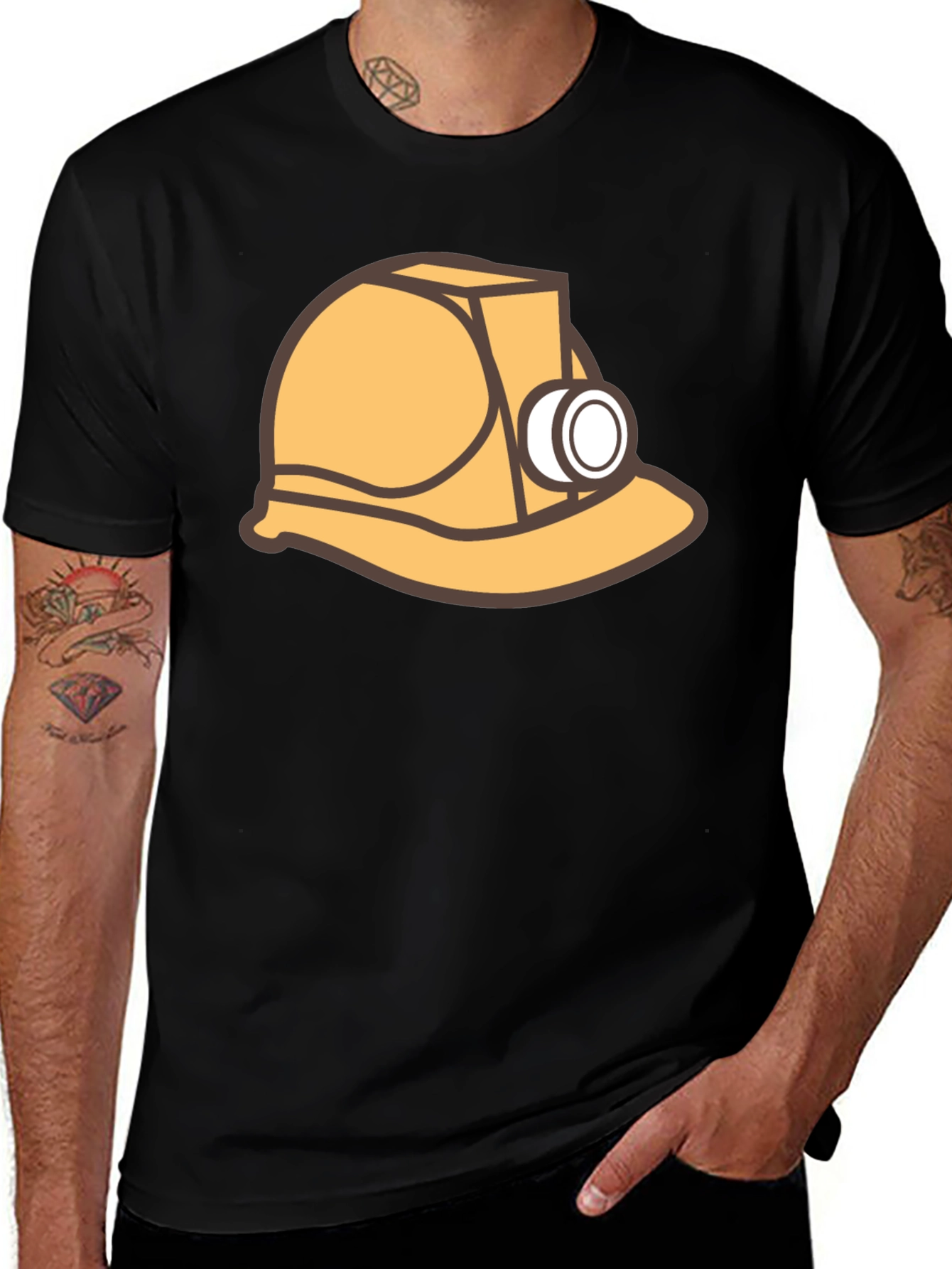 Variant 5 of Miner Hard Hat Graphic Tee - Black Cotton T-Shirt
