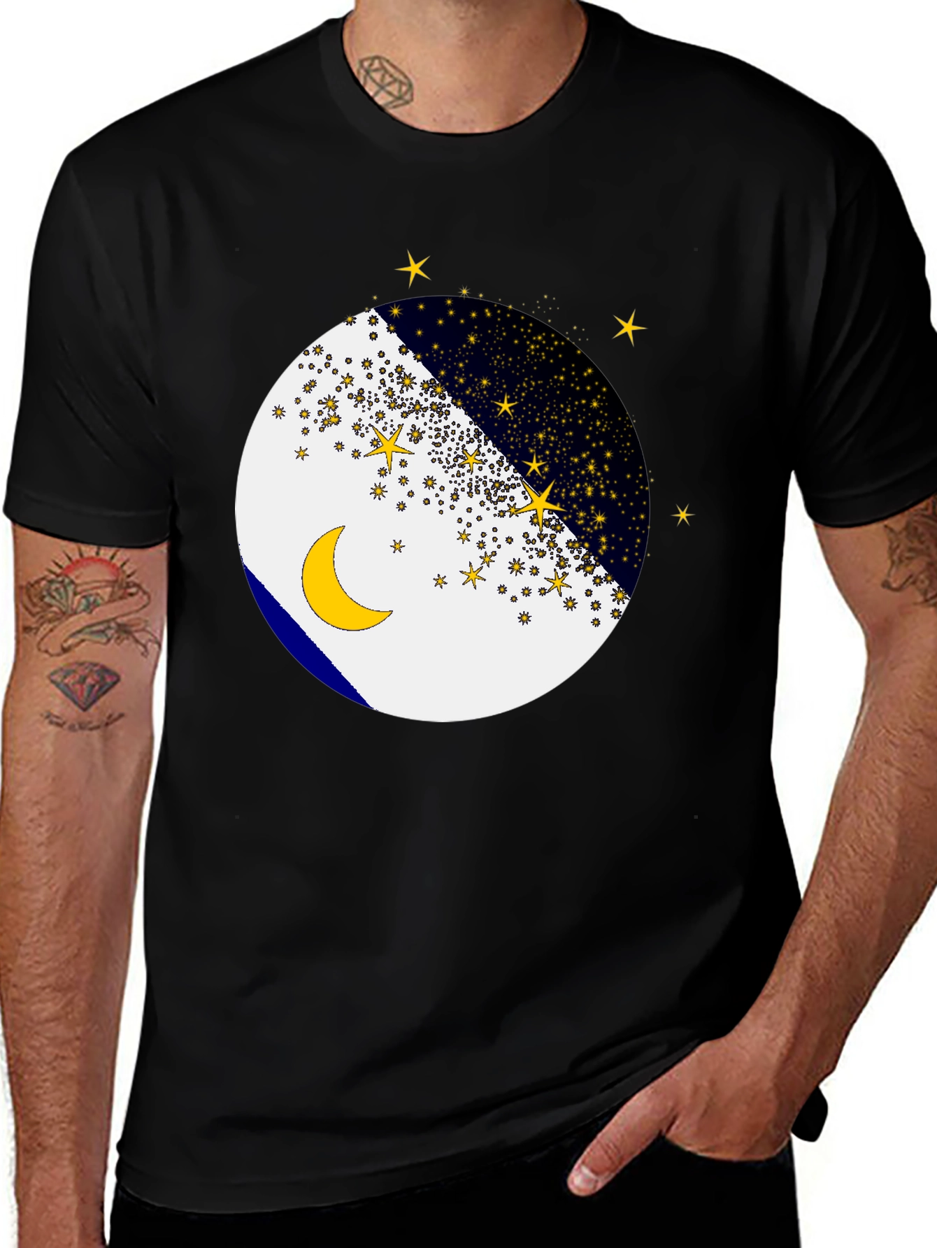 Variant 28 of Moon and Stars Graphic T-Shirt - Celestial Black Tee