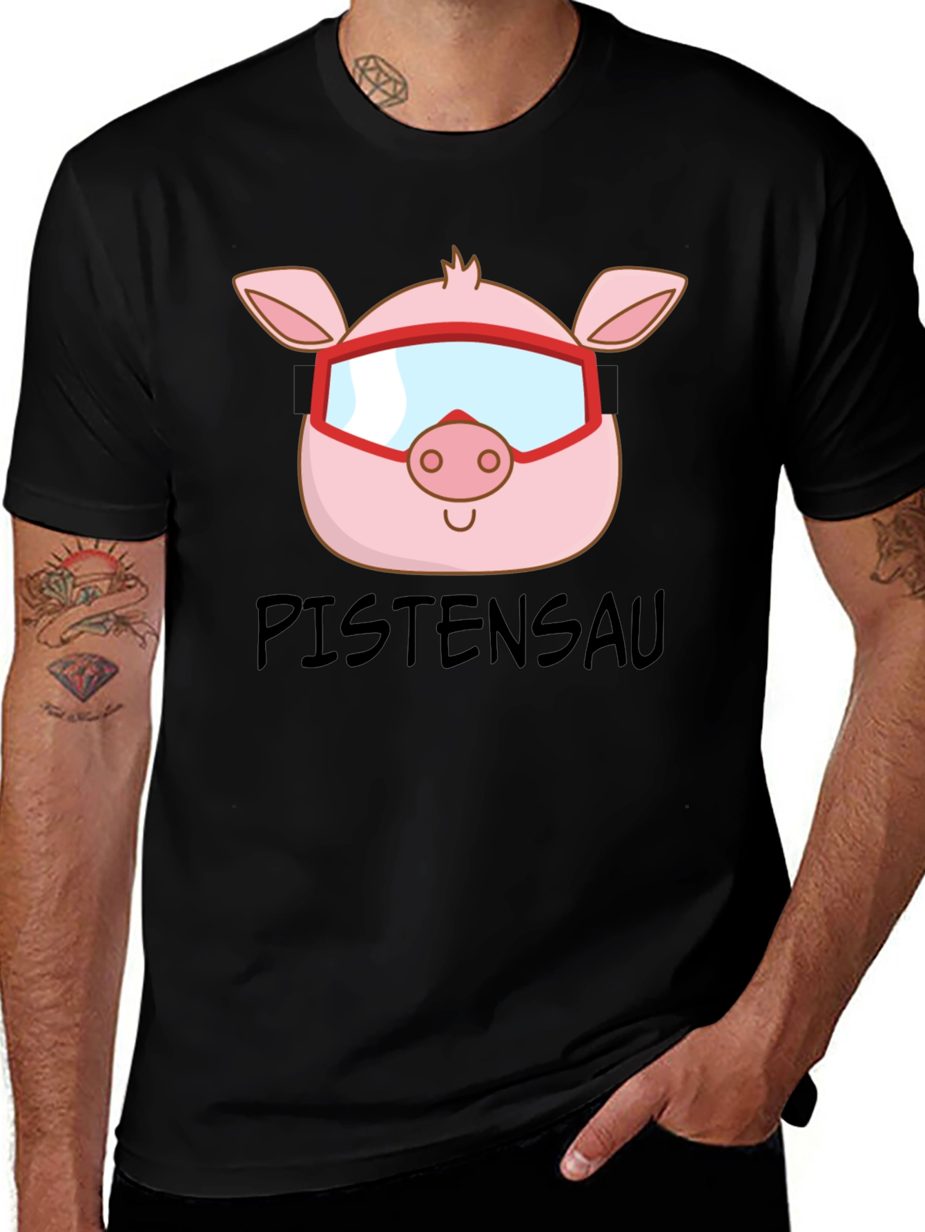 Black Ski Pig T-Shirt - PISTENSAU Funny Skiing Design main image