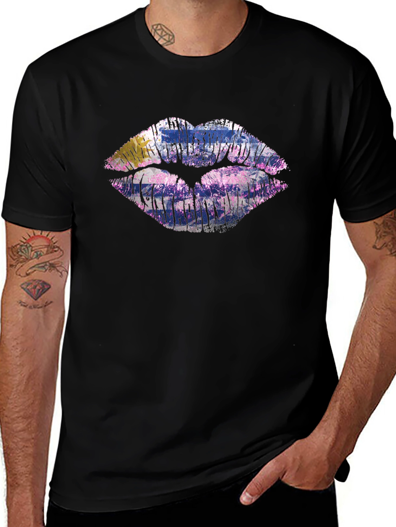 Variant 5 of Abstract Lips Graphic Tee - Black Cotton T-Shirt