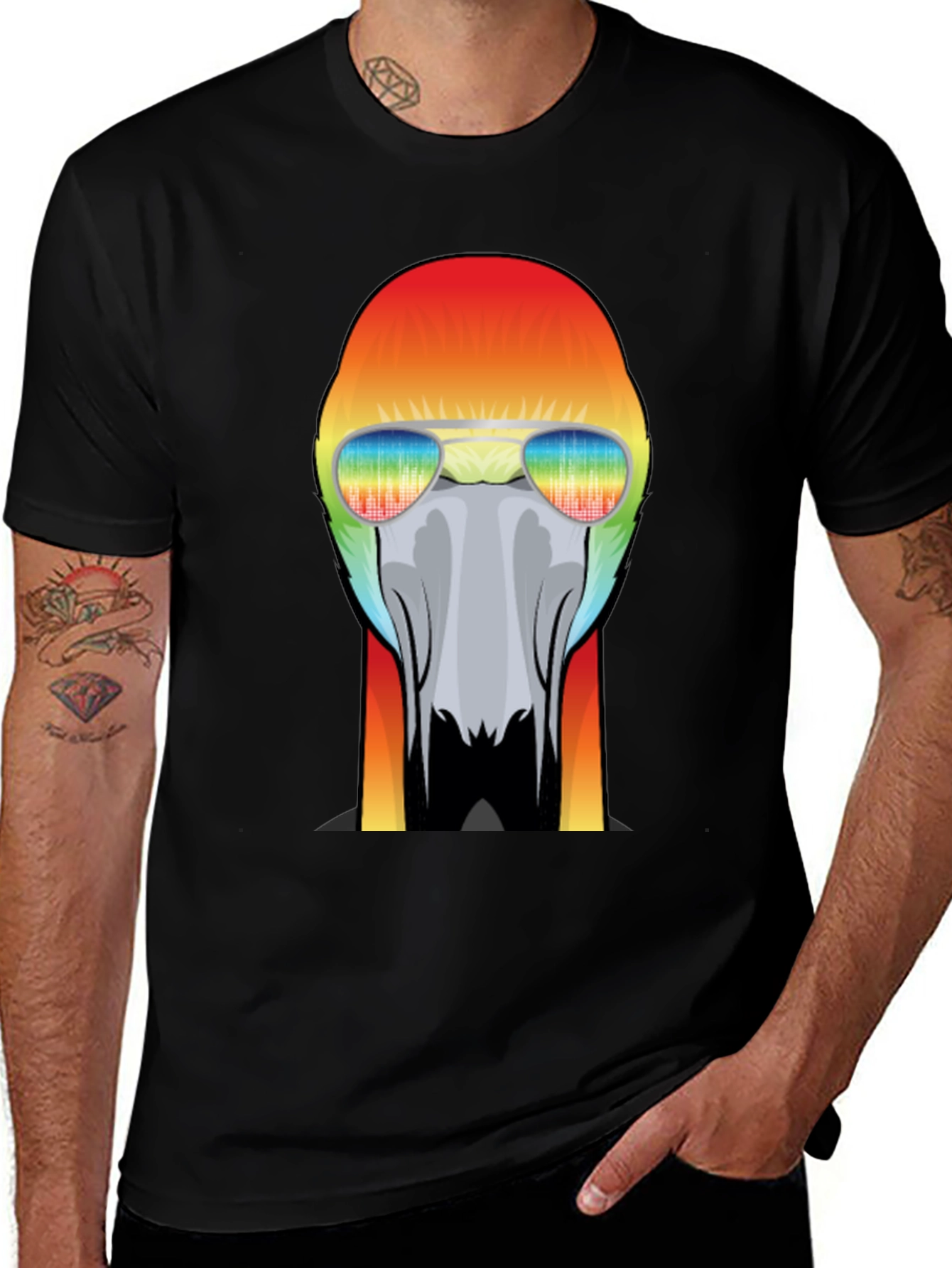 Variant 11 of Rainbow Parrot Sunglasses Black T-Shirt