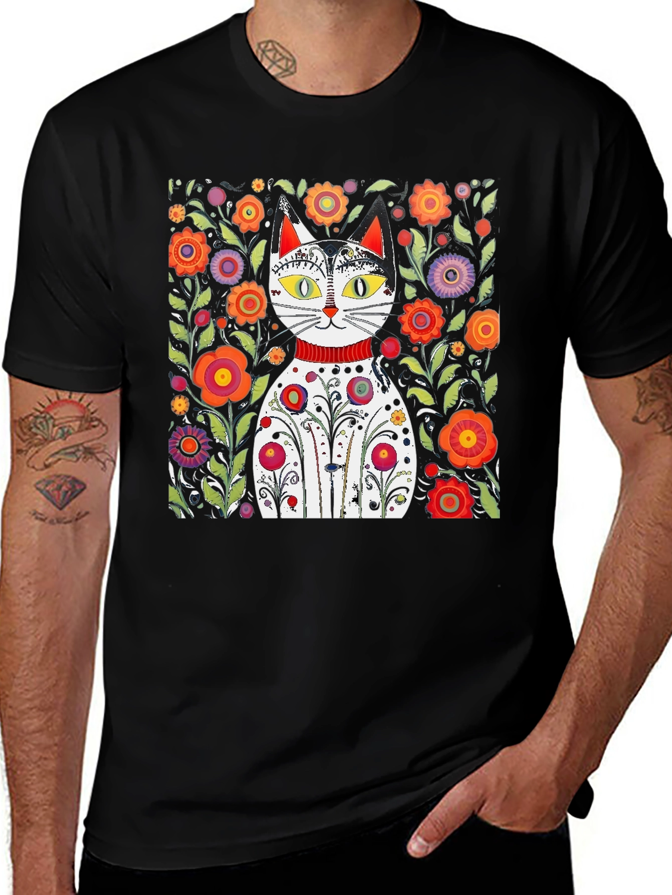 Variant 8 of Floral Cat Graphic Tee - Unique Artistic Design