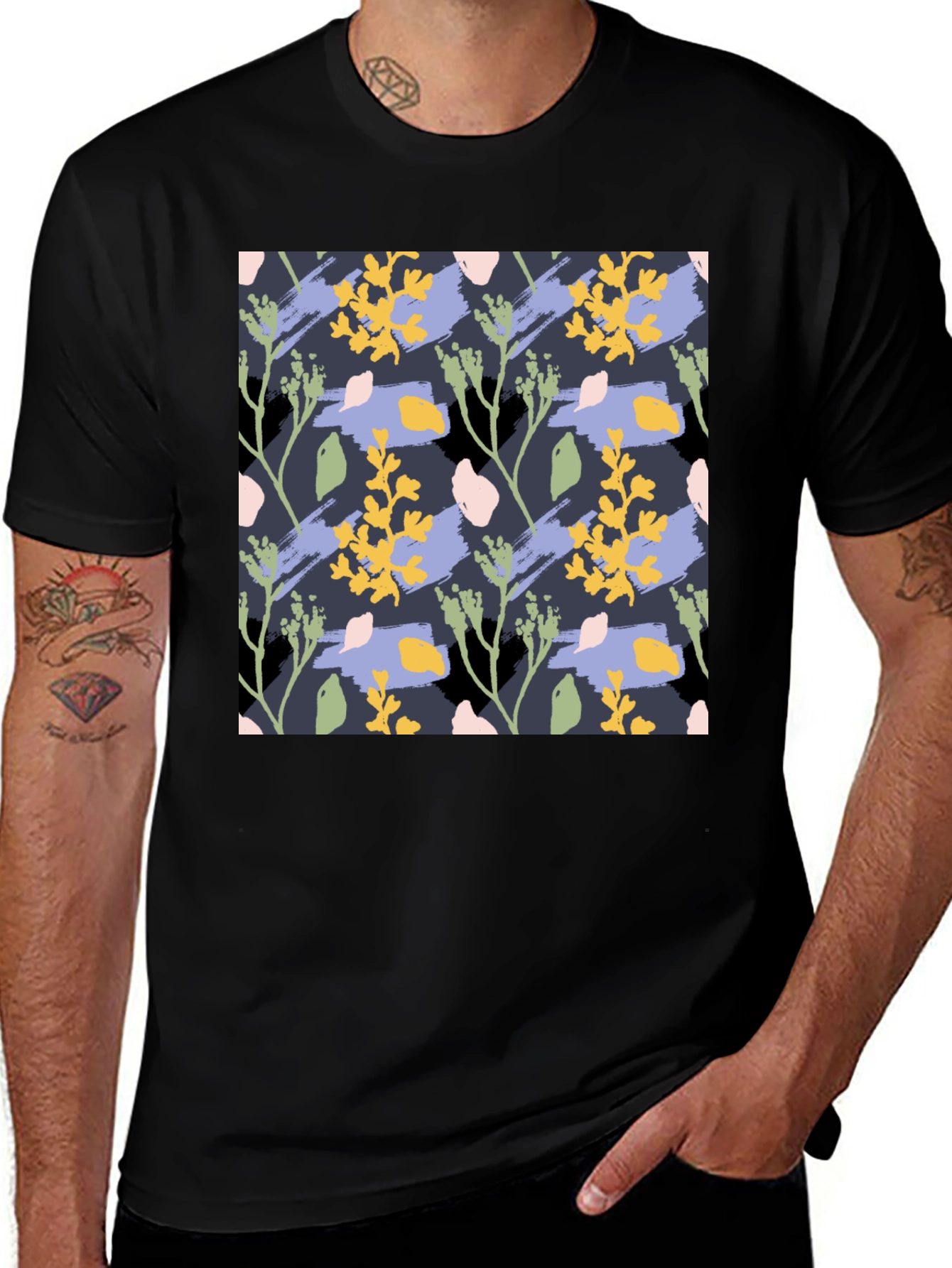Variant 27 of Floral Pattern Men's Black T-Shirt