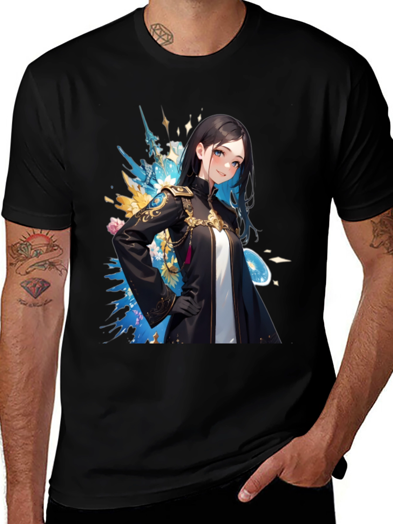 Black Anime Girl Graphic Black T-Shirt main image