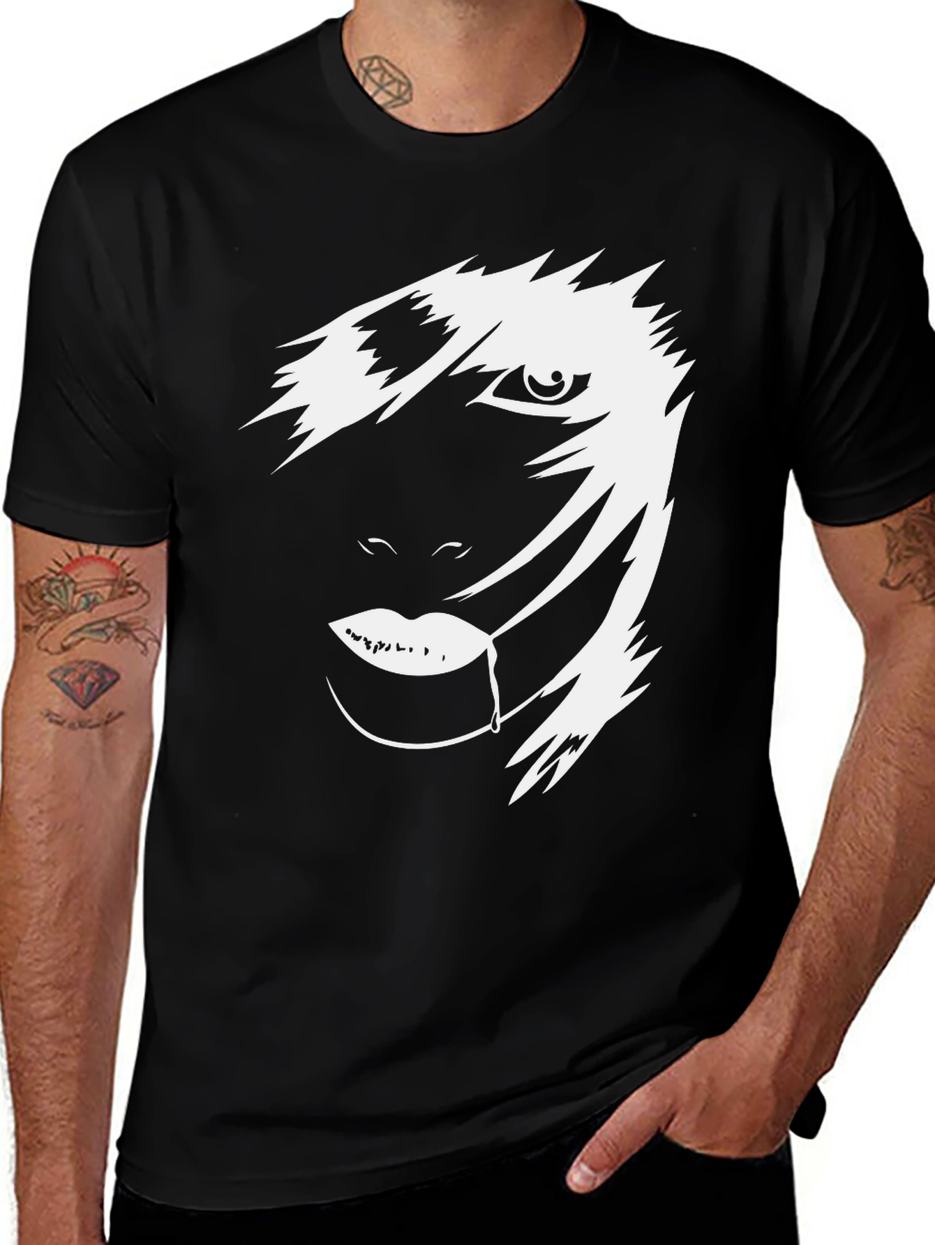Variant 28 of Abstract Face Graphic Tee - Men's Black T-Shirt
