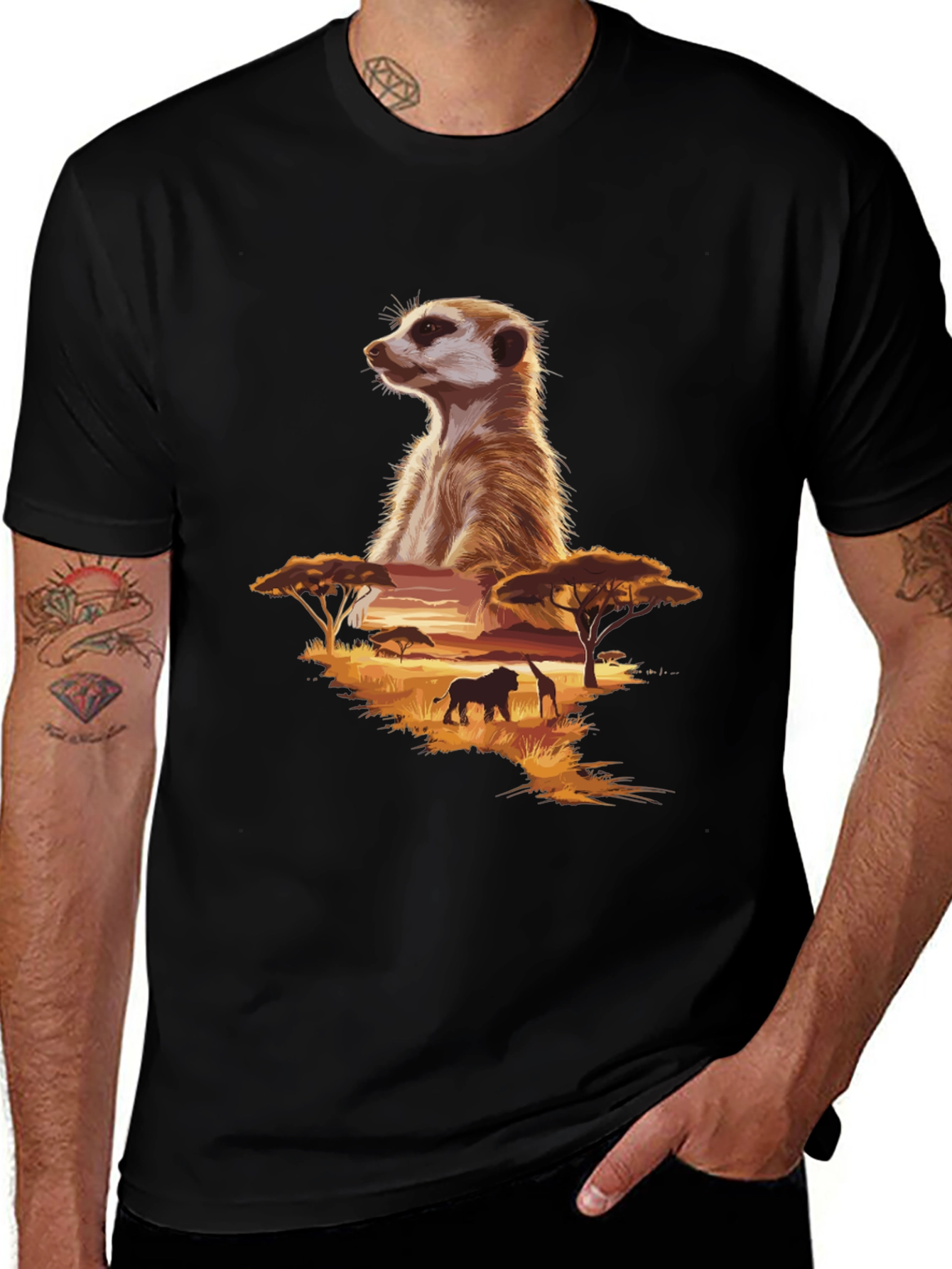 Variant 24 of Meerkat Safari Graphic Tee - Black Cotton T-Shirt