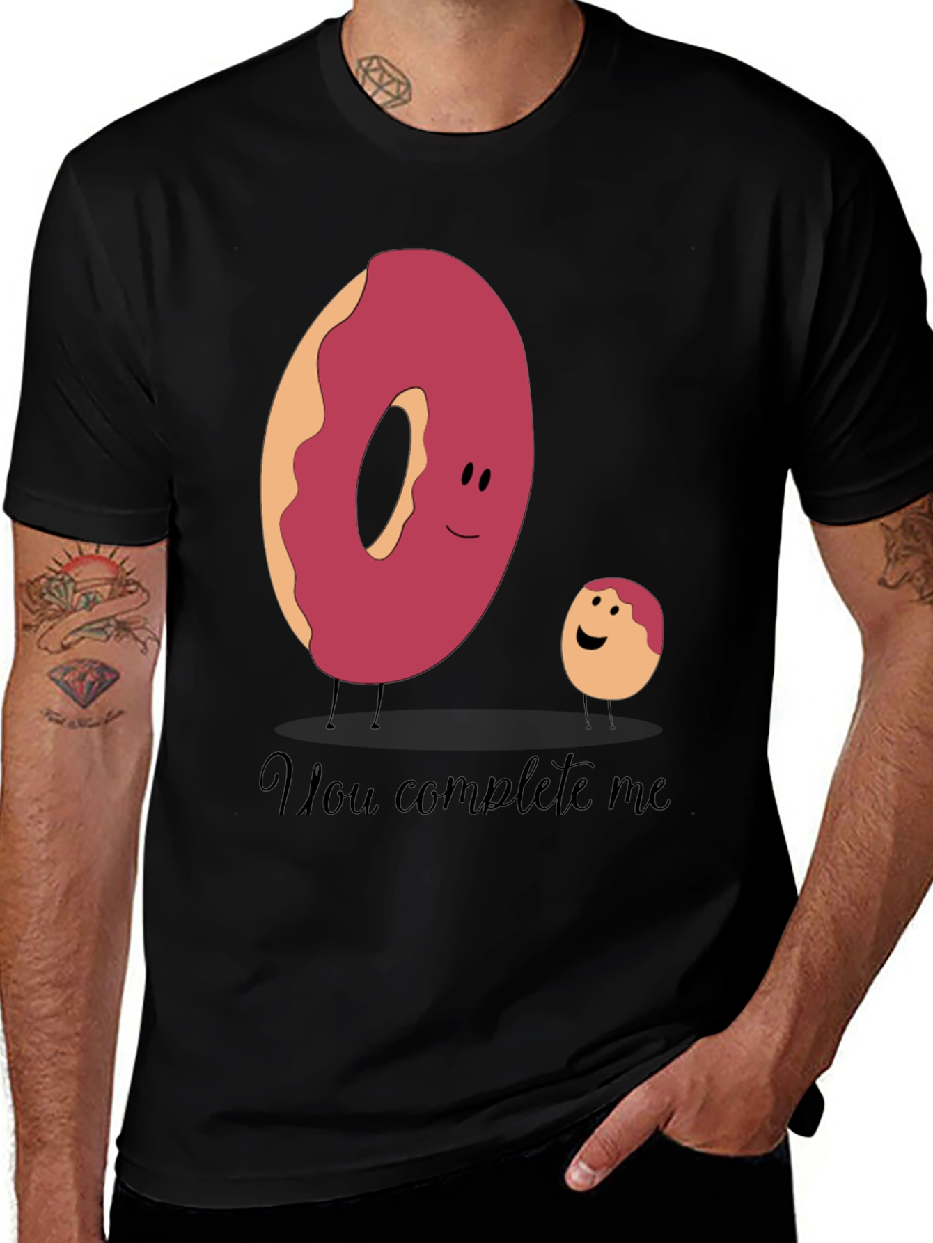 Black You Complete Me Donut Tee - Funny Foodie T-Shirt main image