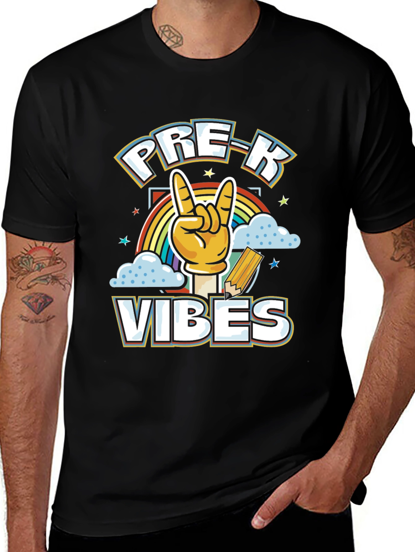 Pre-K Vibes Graphic Tee - Rock On Rainbow Shirt
