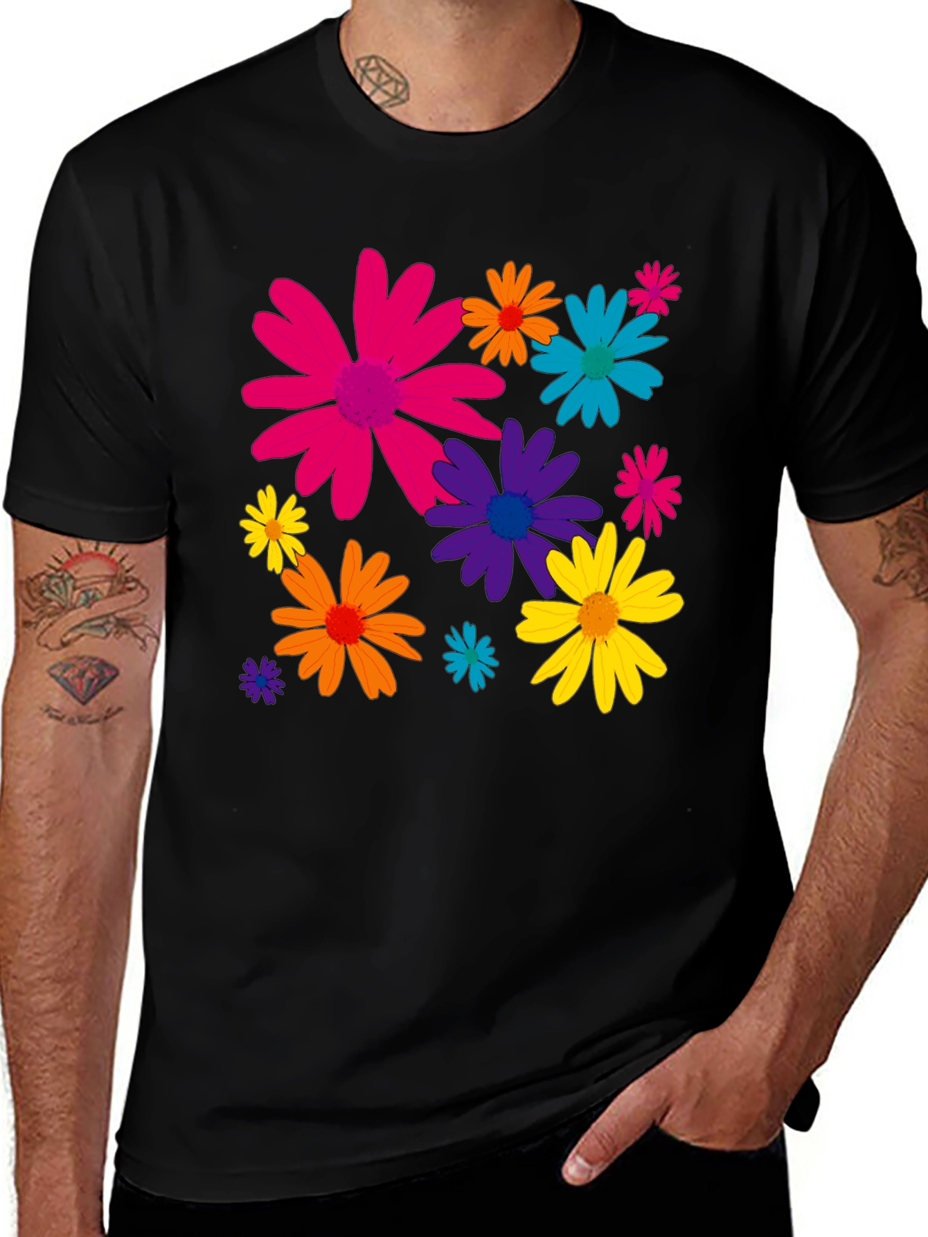 Variant 17 of Floral Print Men's Black T-Shirt