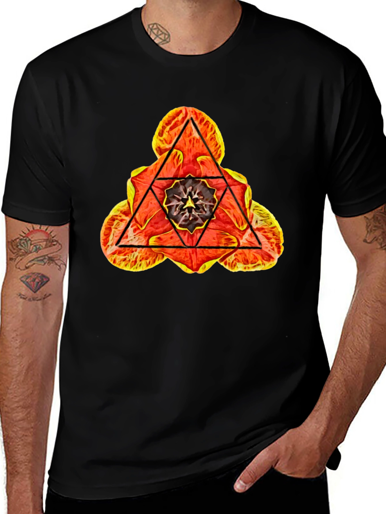Variant 4 of Geometric Floral Black T-Shirt