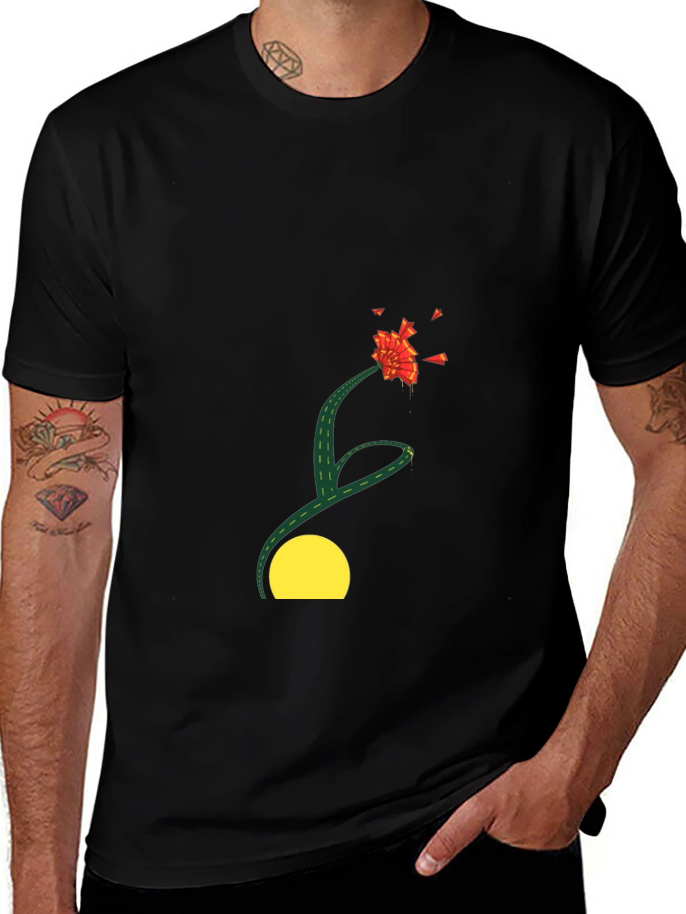 Variant 18 of Black T-Shirt with Abstract Floral Design