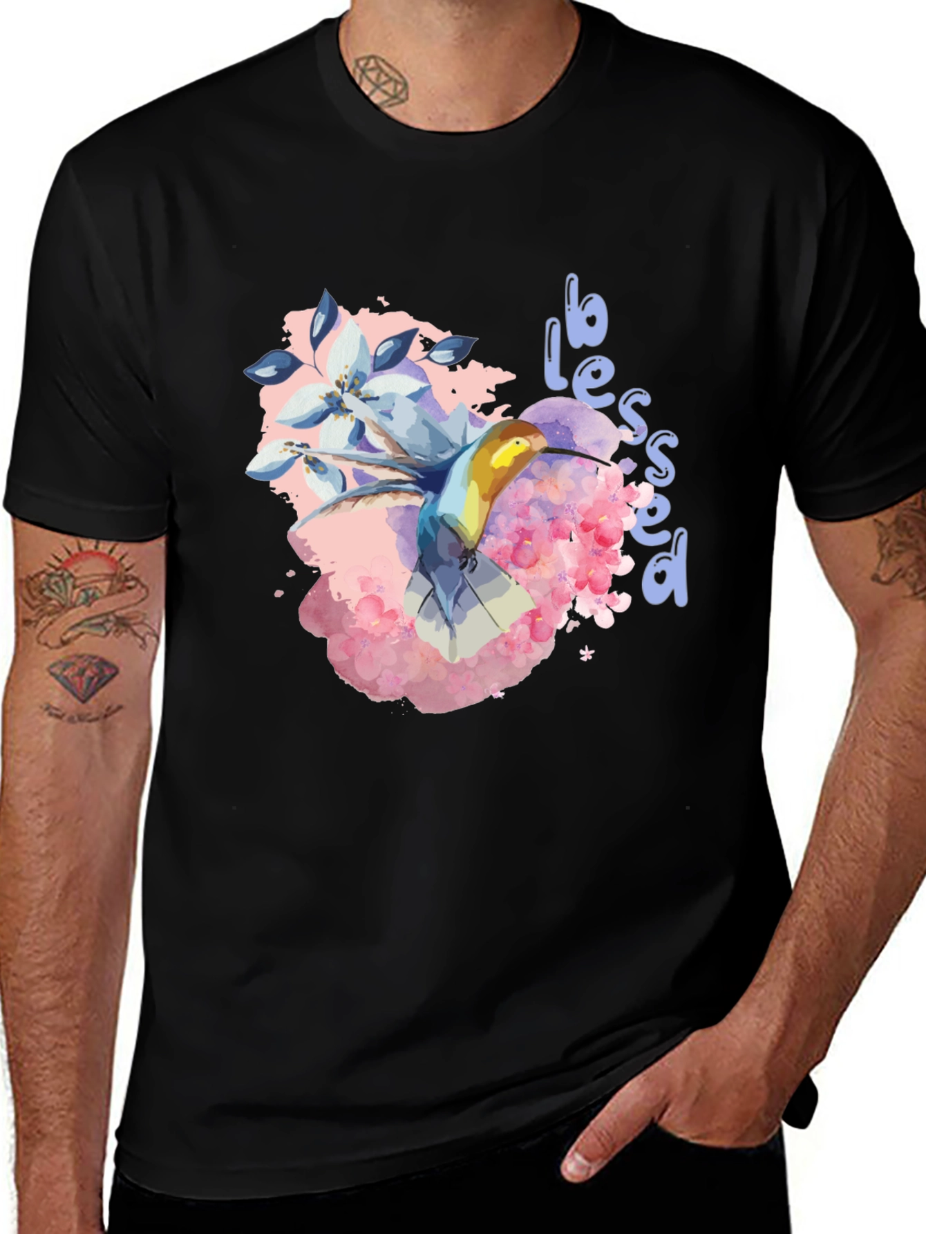 Variant 29 of Blessed Hummingbird Graphic Tee - Stylish Black T-Shirt