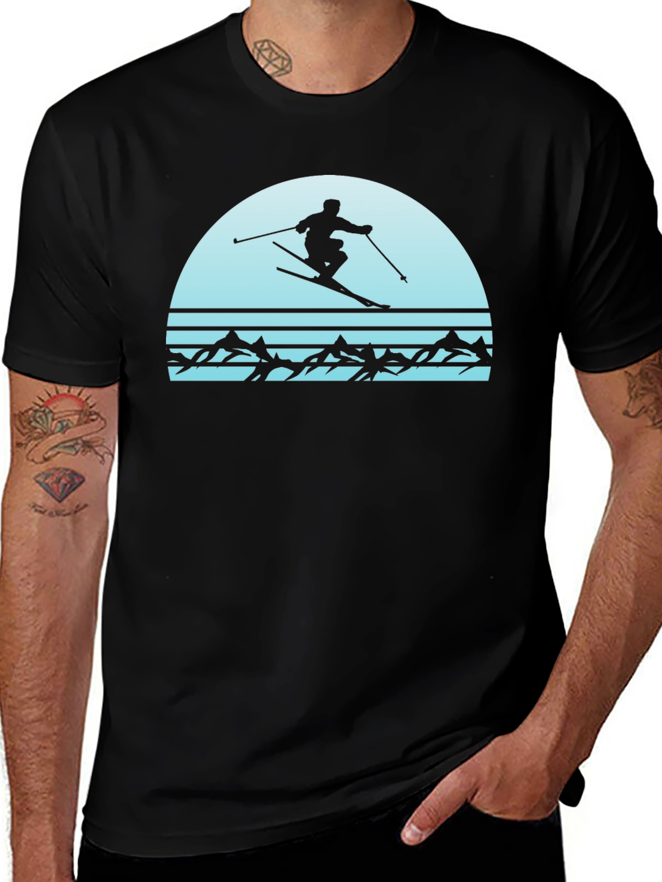 Variant 16 of Retro Skiing T-Shirt - Mountain Scene
