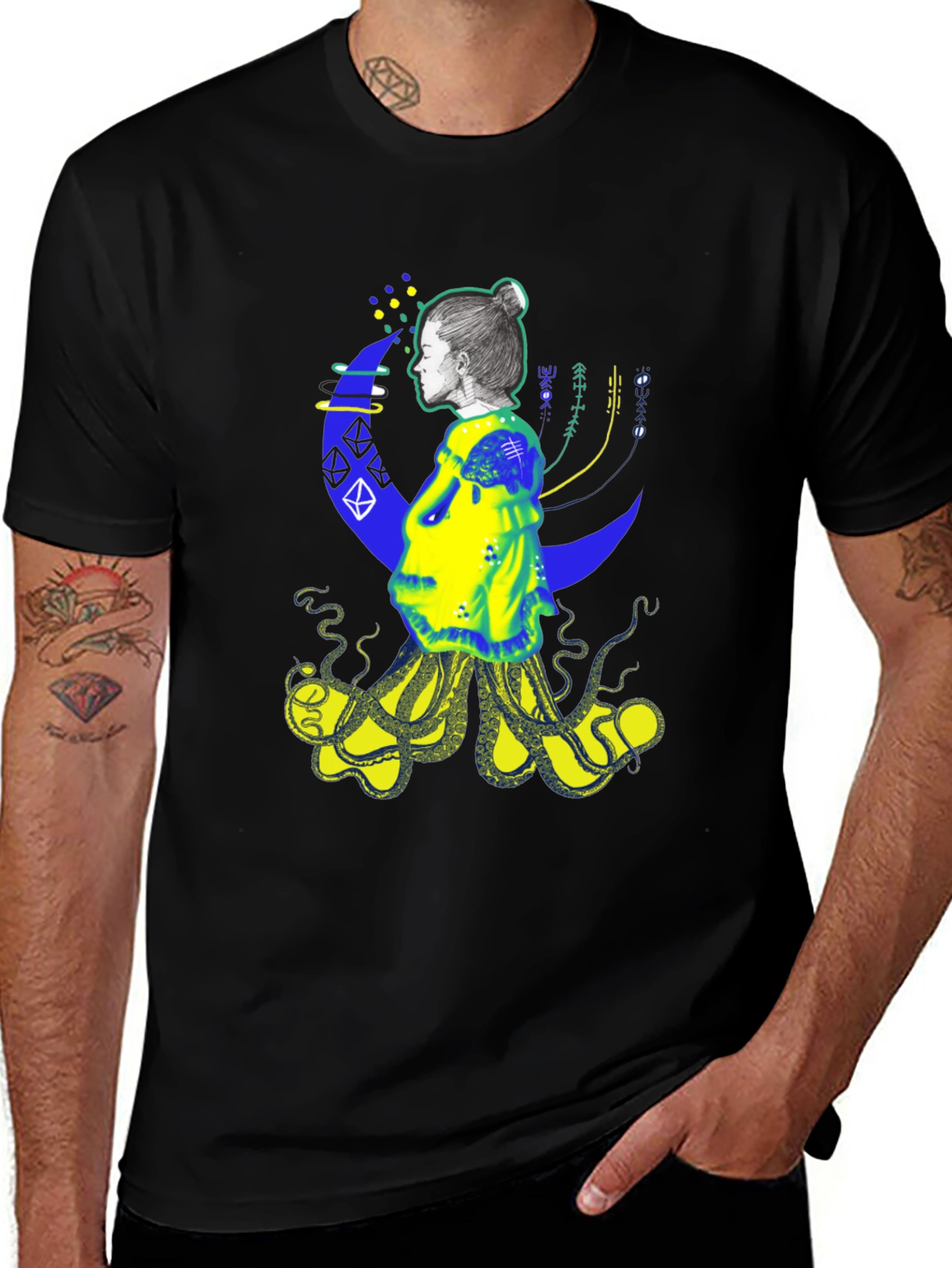 Variant 25 of Surreal Octopus Woman Black T-Shirt