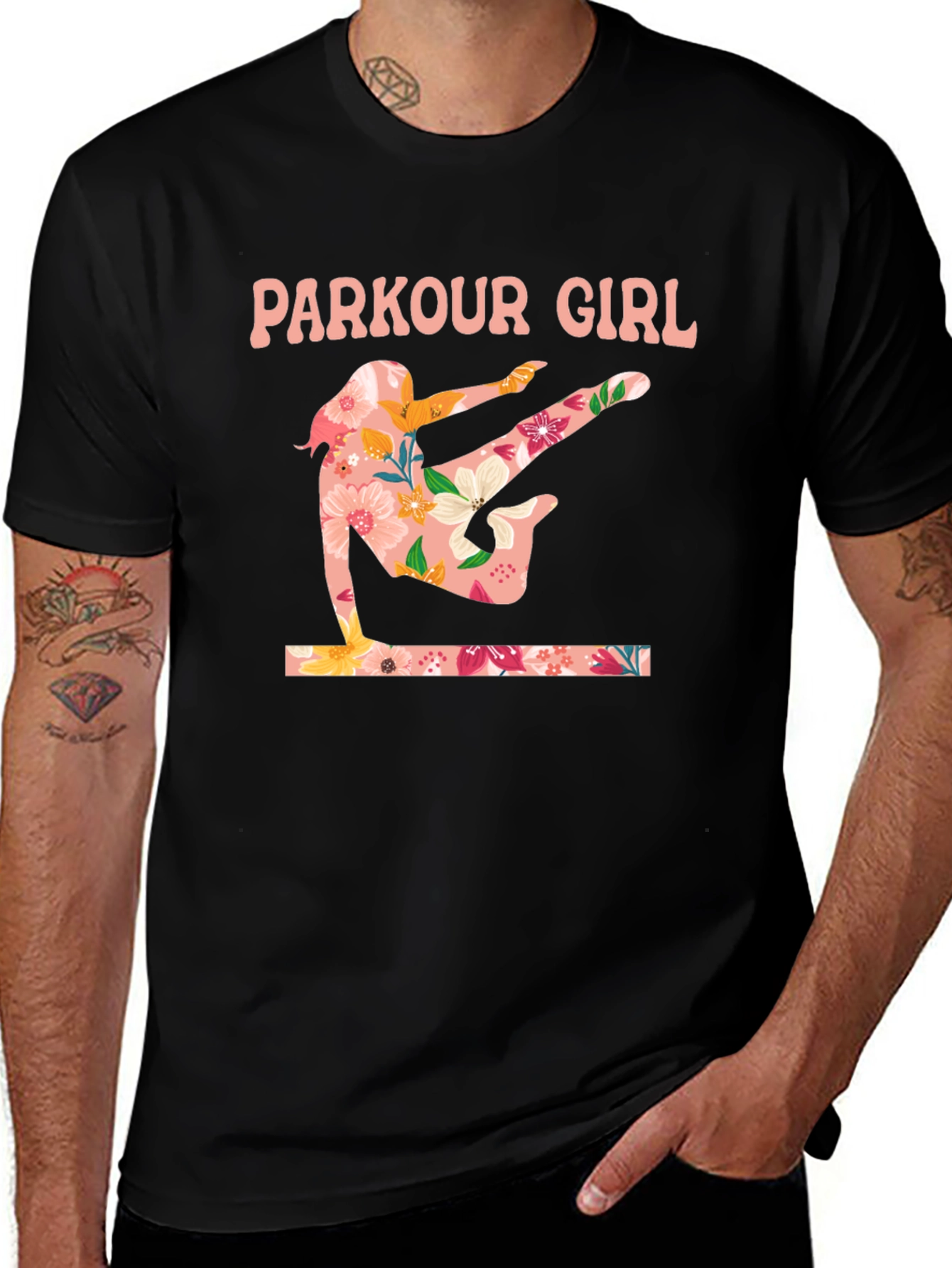 Variant 29 of Parkour Girl Floral Graphic Tee - Trendy Women's T-Shirt