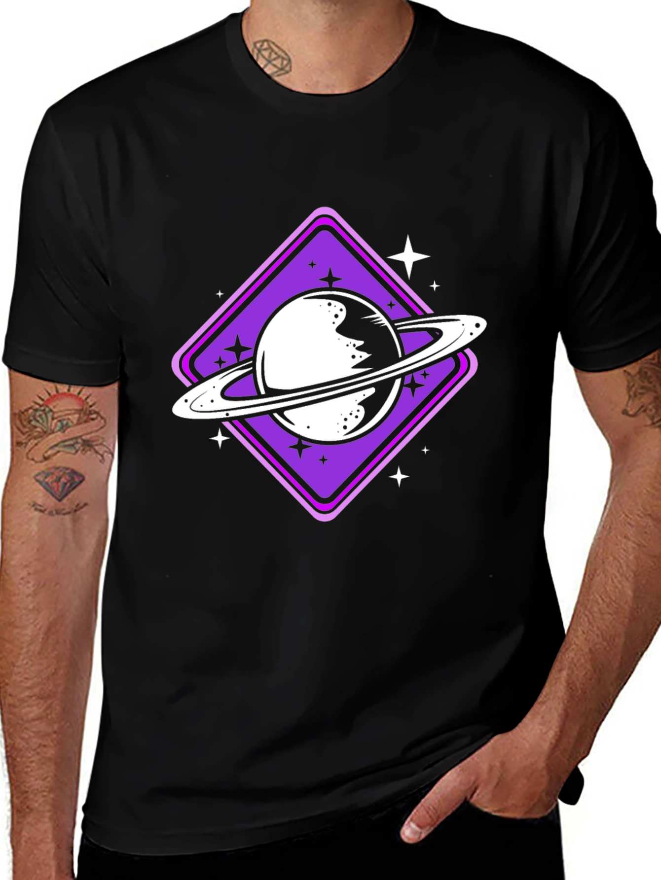 Saturn Graphic Tee - Black Cotton Blend