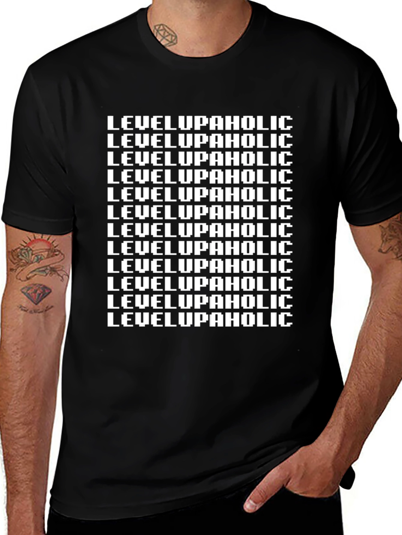 Black Level Up-Aholic Tee - Pixelated Gamer Style main image