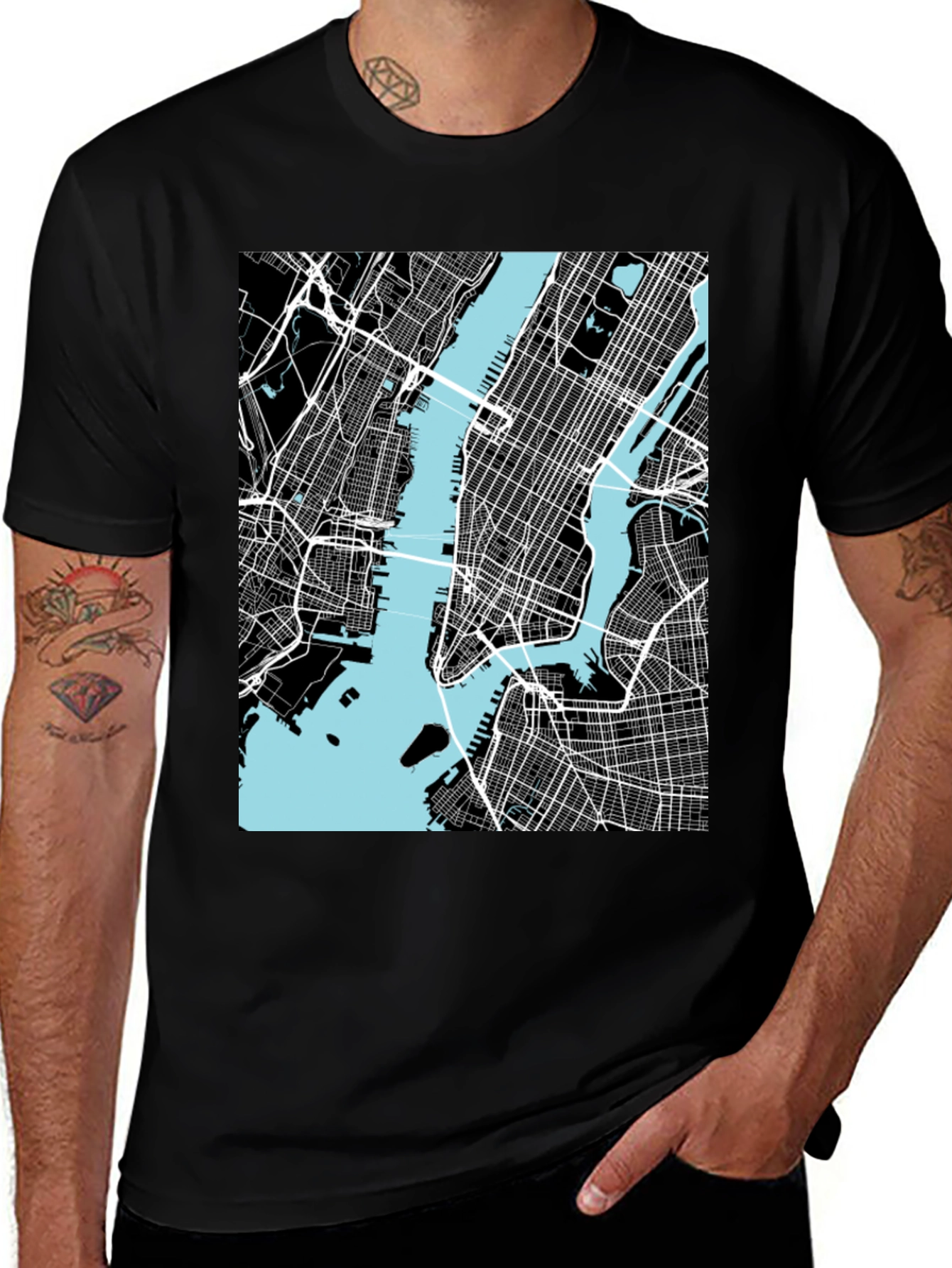 Variant 20 of New York City Map T-Shirt - Black