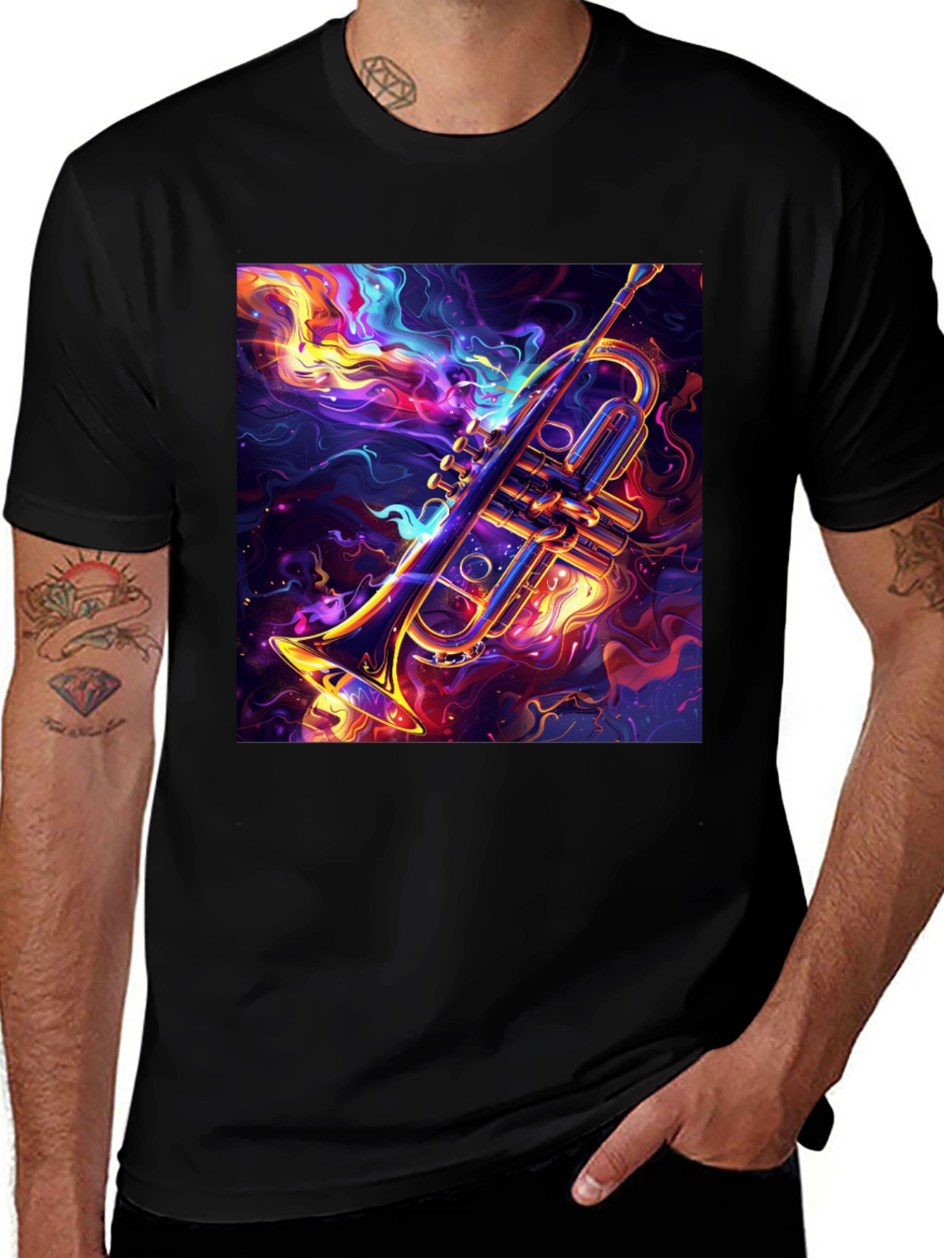 Black Trumpet Graphic Black T-Shirt: Artistic Music Lover Tee main image