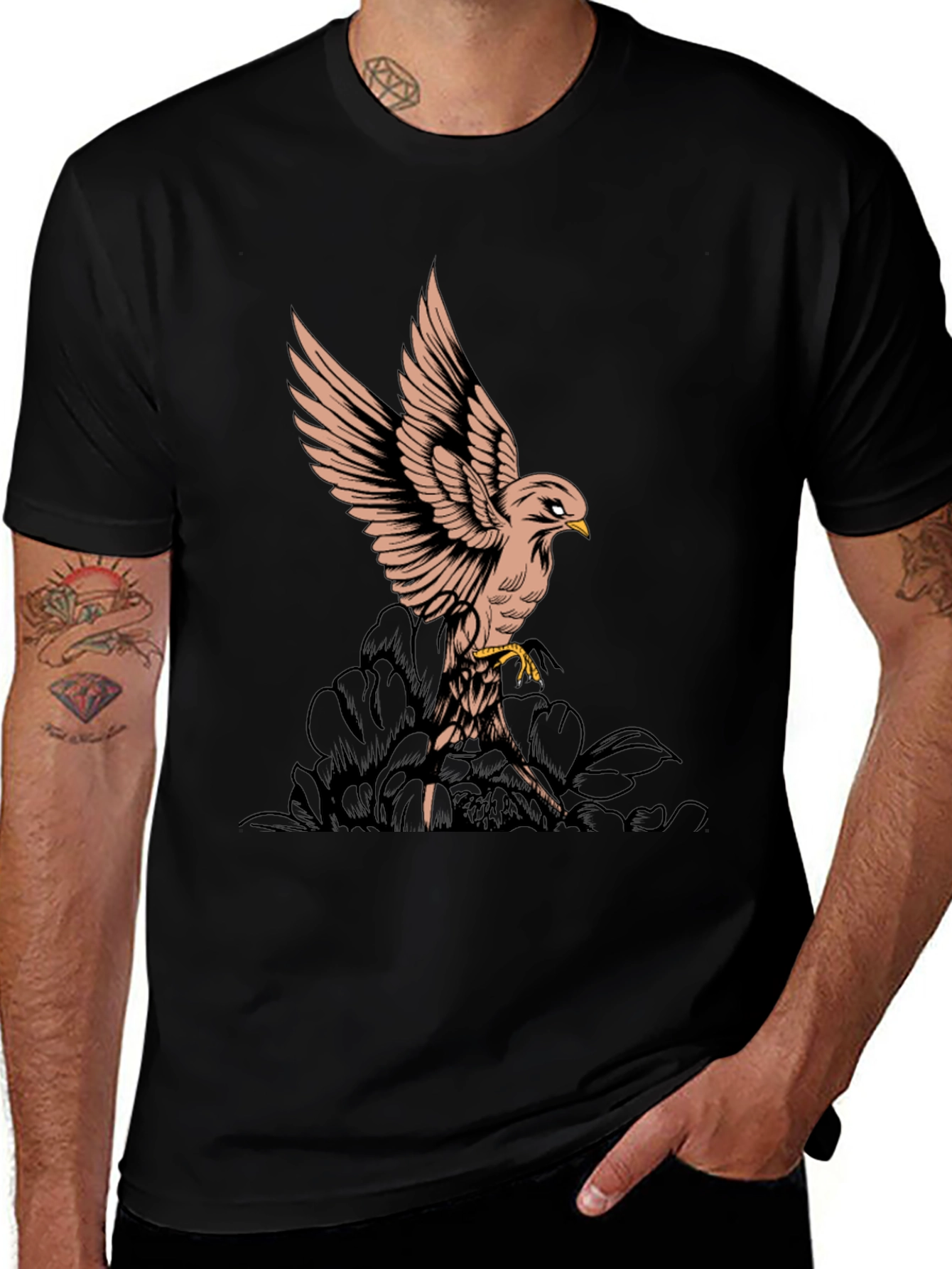 Variant 9 of Black T-Shirt with Bird Graphic