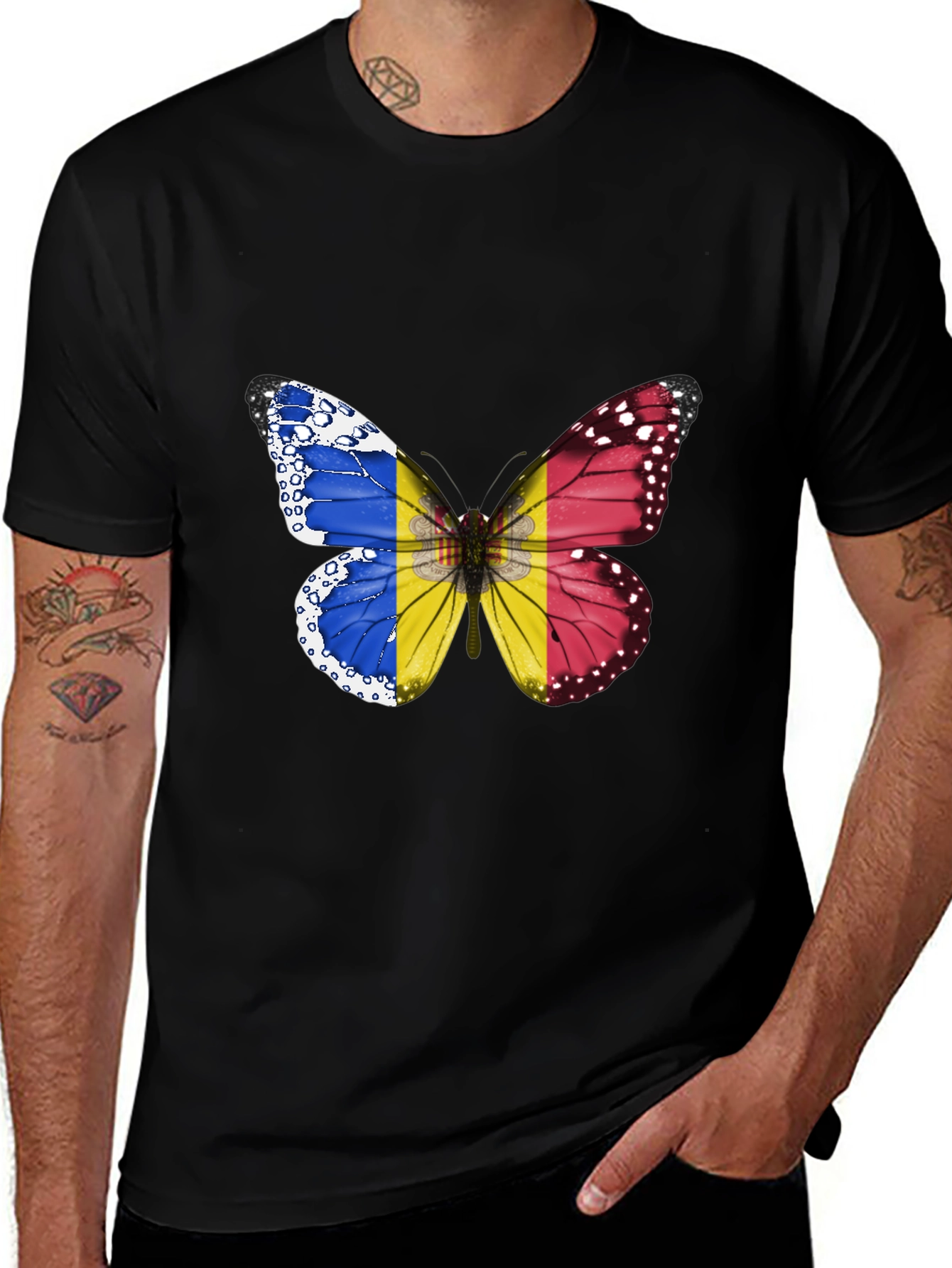 Butterfly Romania Flag Graphic T-Shirt
