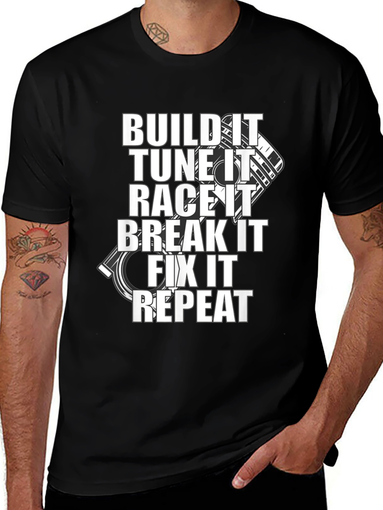 Build, Tune, Race, Repeat Black T-Shirt