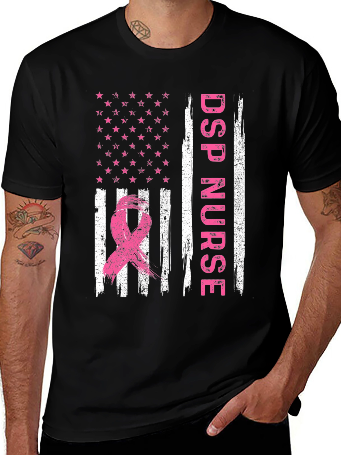 DSP Nurse American Flag Breast Cancer Awareness T-Shirt