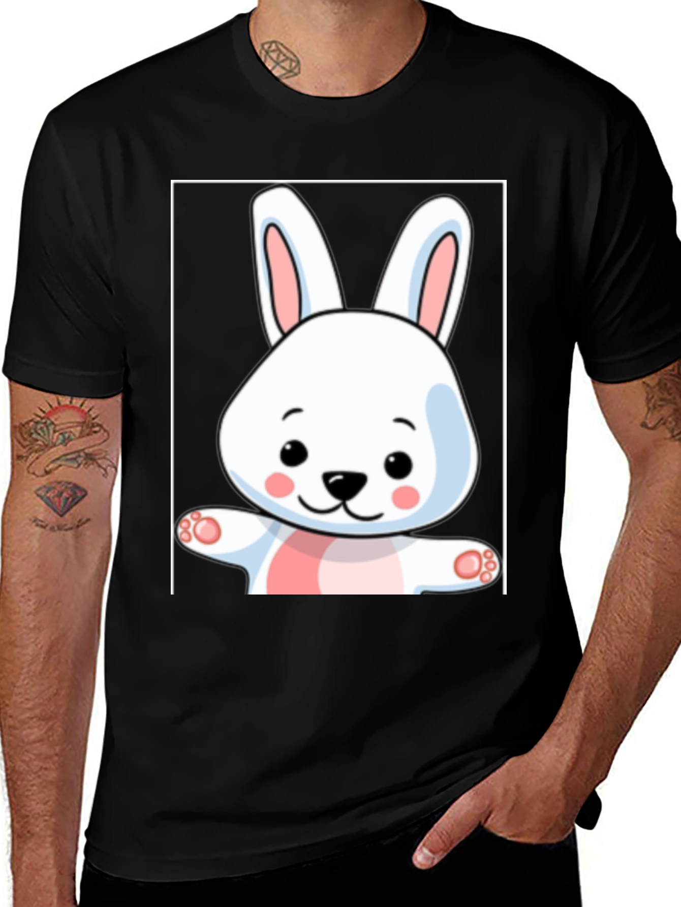Variant 14 of Cute Bunny Graphic Black T-Shirt