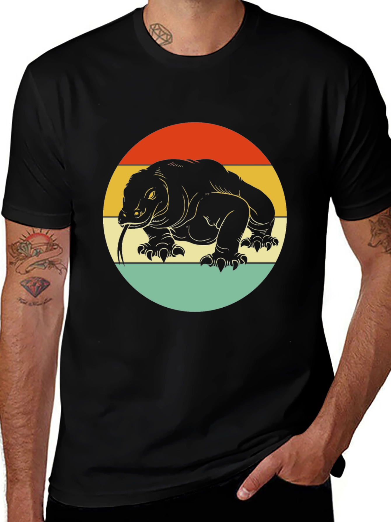 Variant 12 of Komodo Dragon Retro Graphic Tee - Black