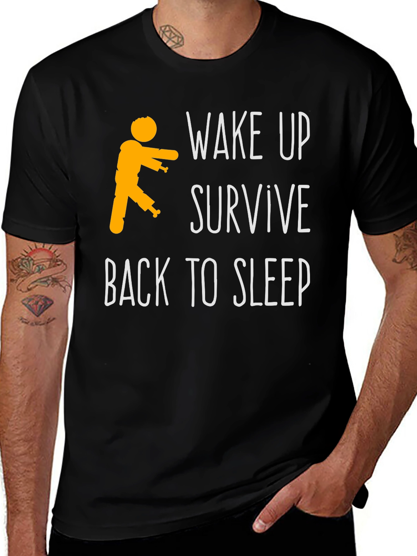 Variant 30 of Zombie Wake Up Survive Back To Sleep Men's Black T-Shirt