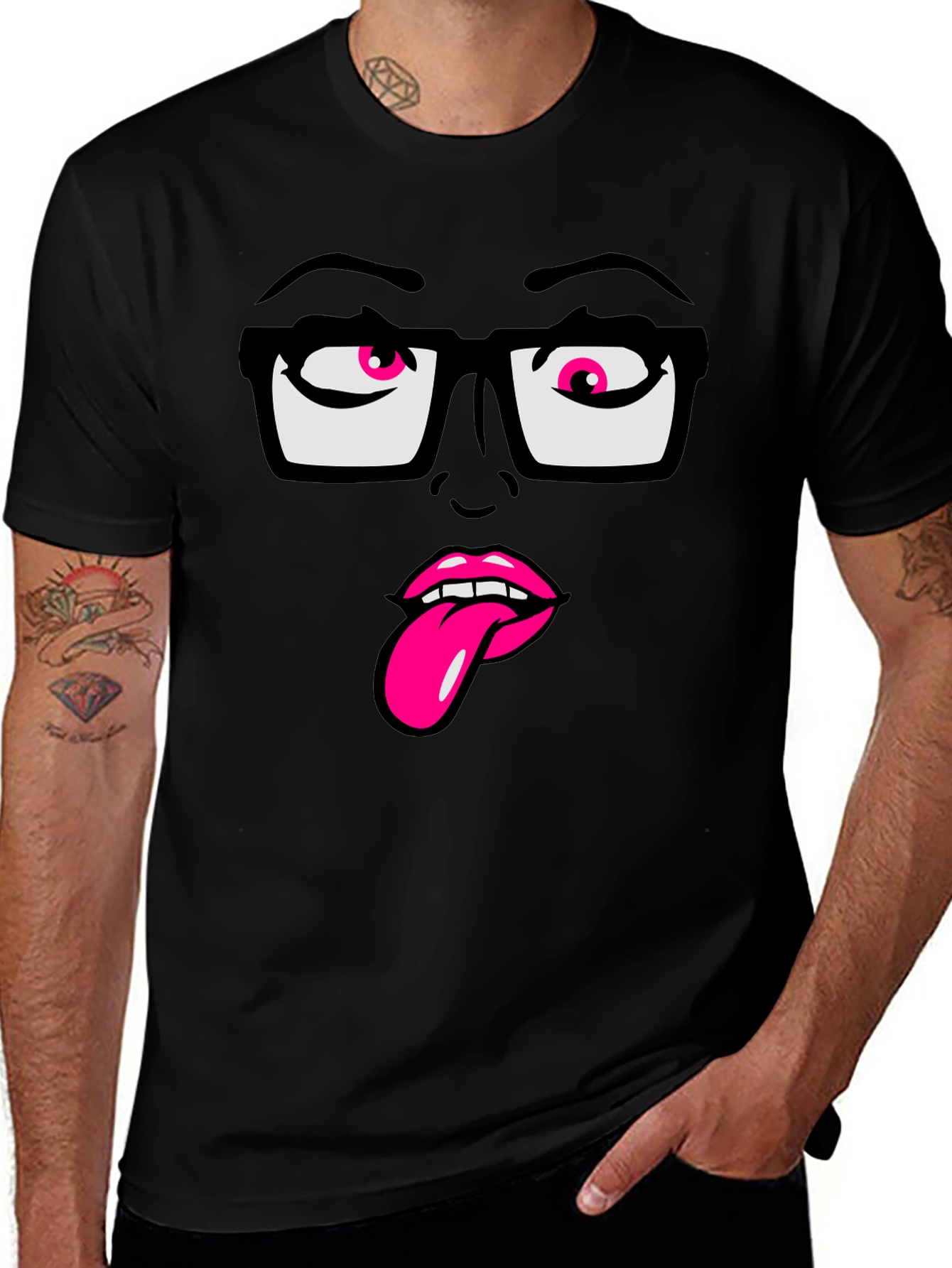 Variant 15 of Novelty Tongue Out Face Graphic Black T-Shirt