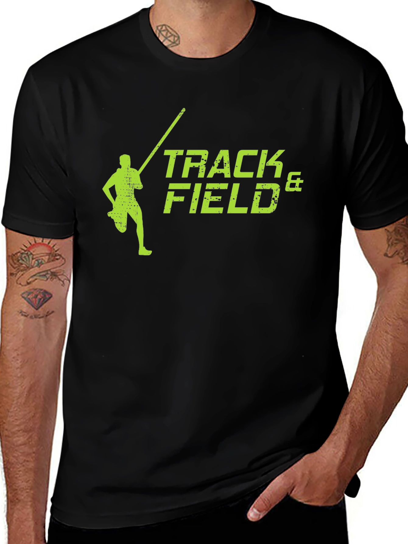 Variant 10 of Track & Field Black T-Shirt Pole Vault Design