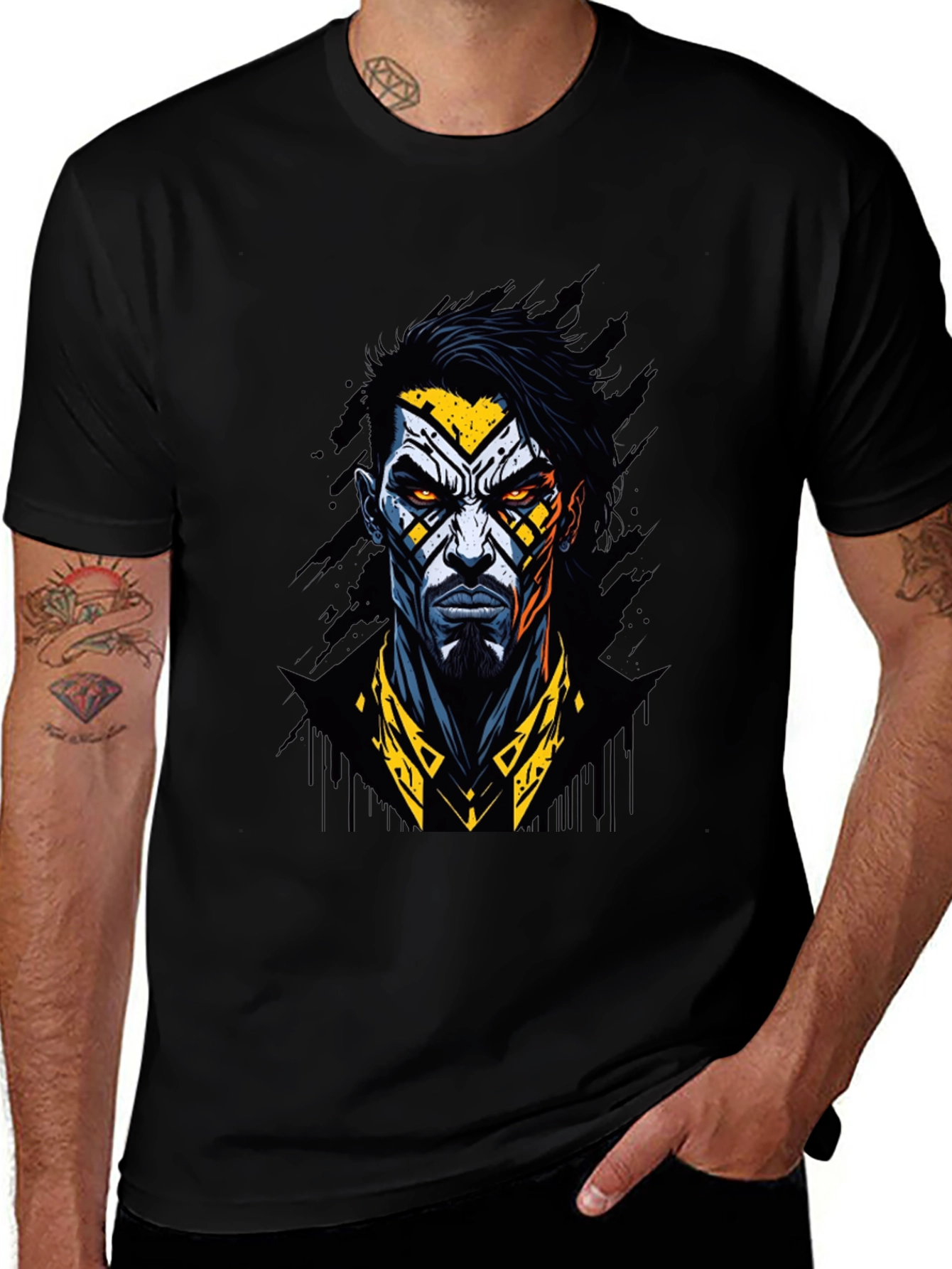 Variant 28 of Graphic Print Tee - Black Shirt with Warrior Design