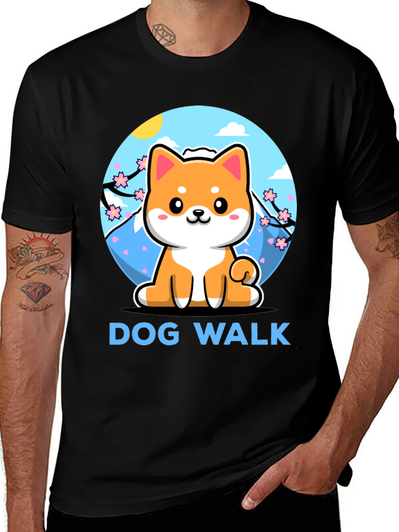 Variant 26 of Cute Dog Walk Graphic Tee - Unisex Black T-Shirt