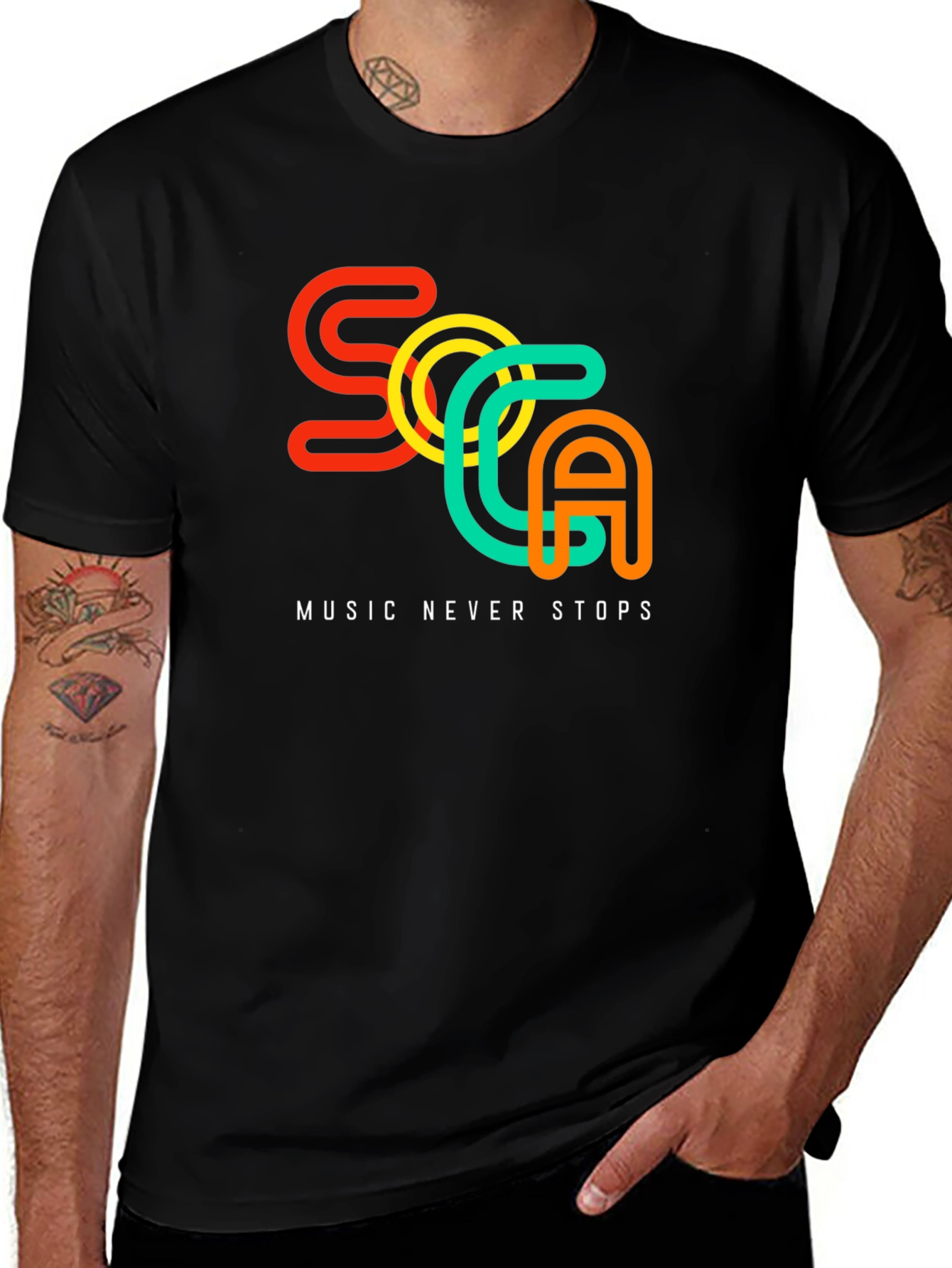 Soca Music Never Stops Black T-Shirt