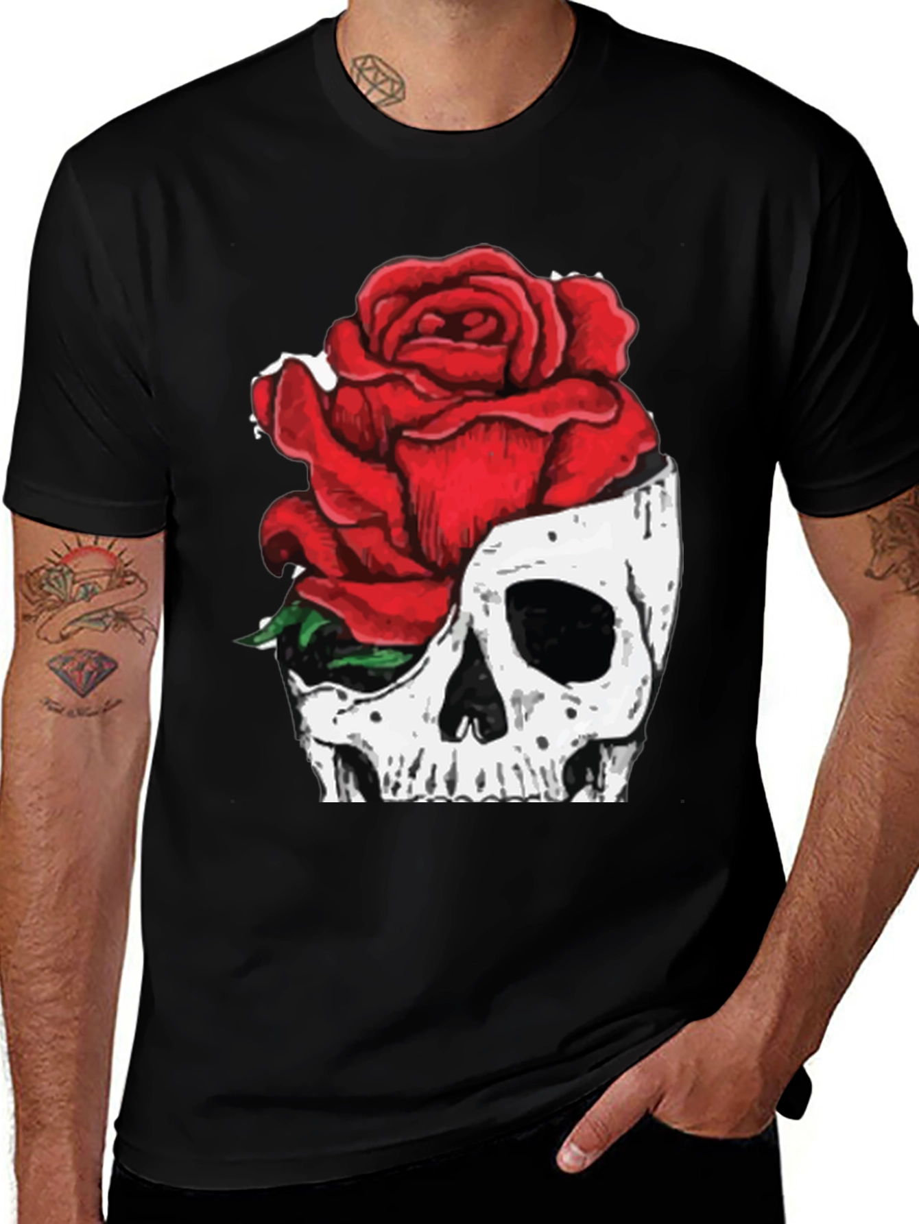 Variant 15 of Skull Rose Graphic Tee - Trendy Menswear