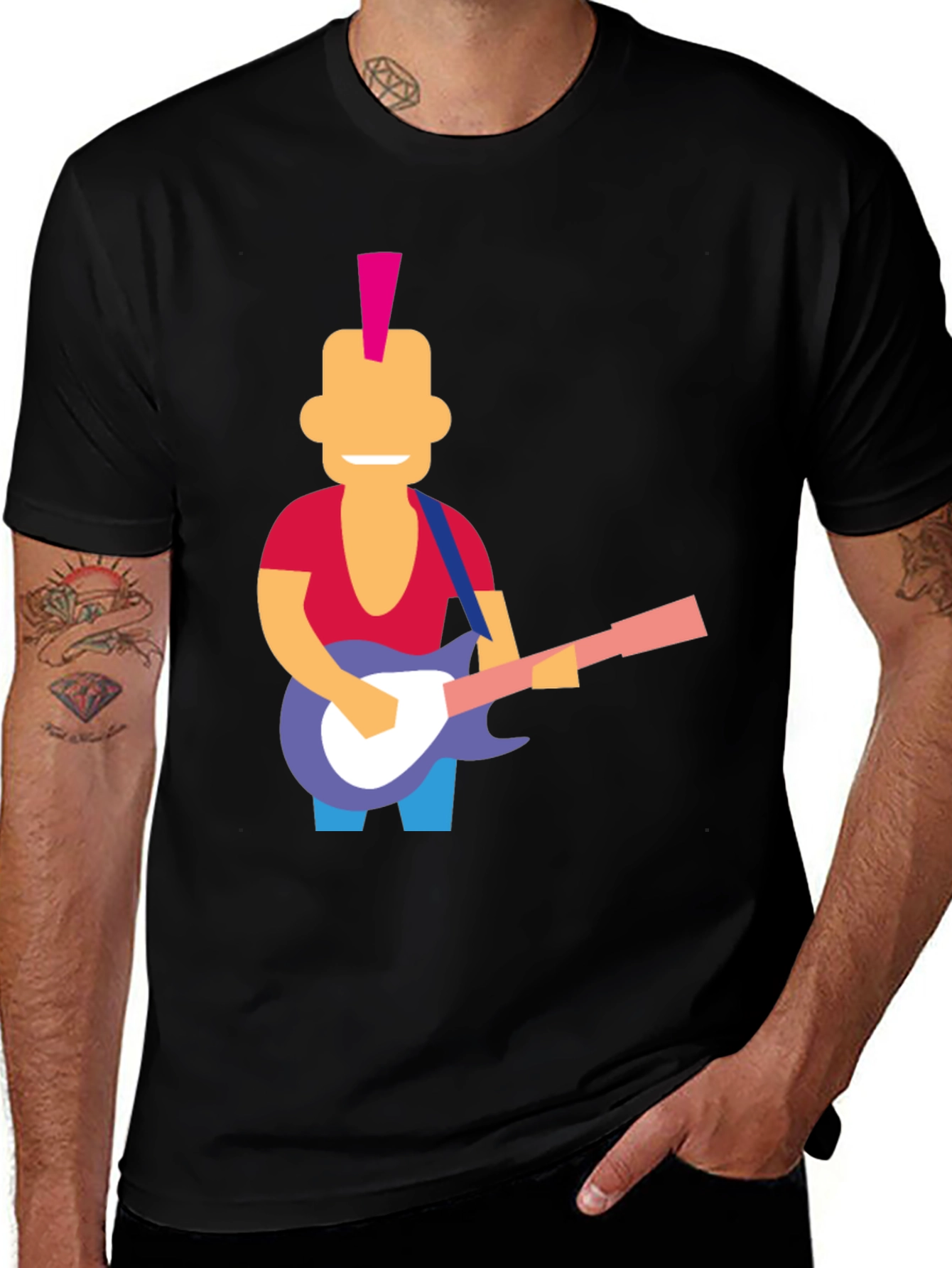 Variant 21 of Funky Cartoon Guitarist Graphic Tee - Black