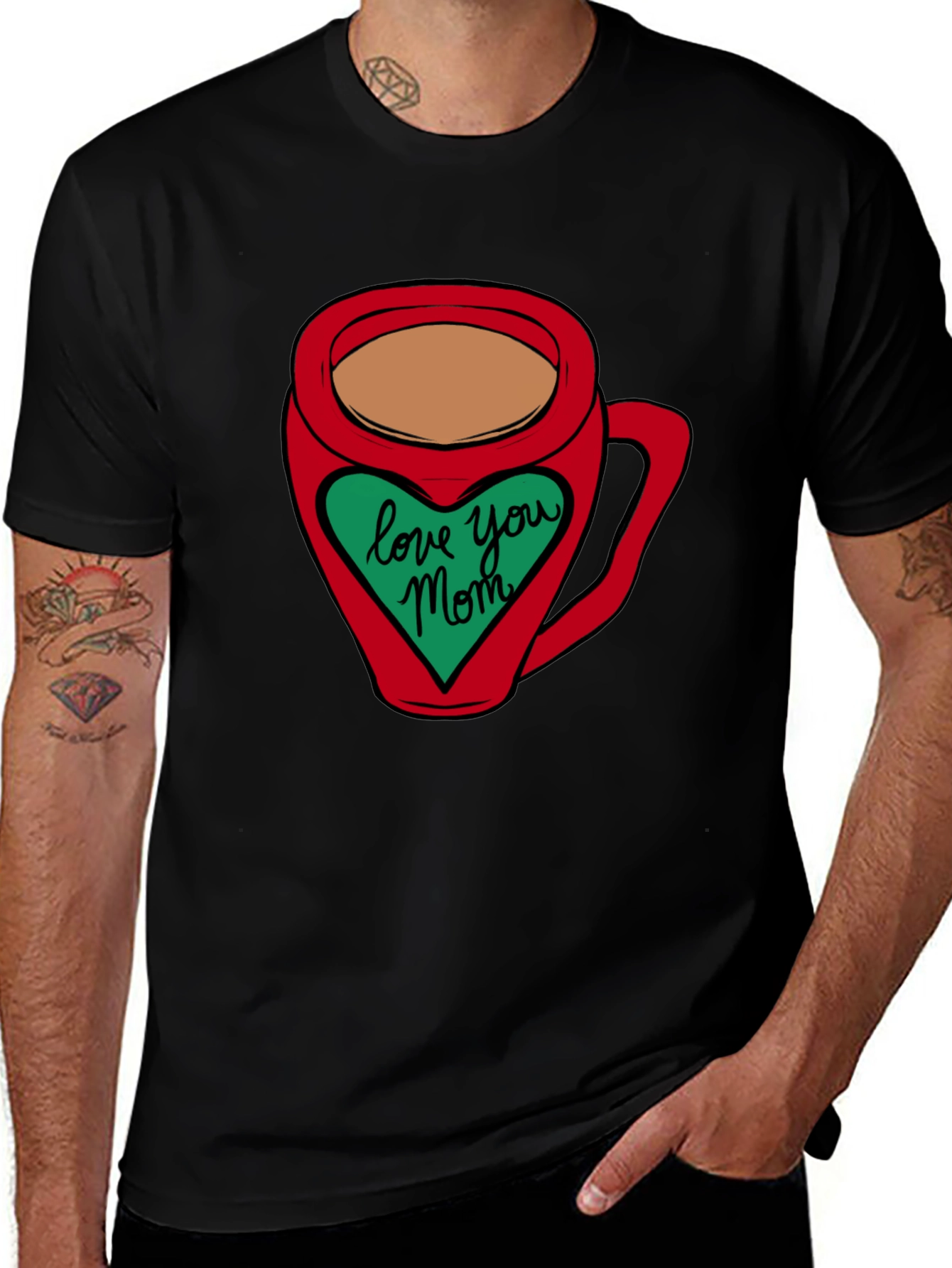 Love You Mom Coffee Mug Graphic Tee - Black T-Shirt