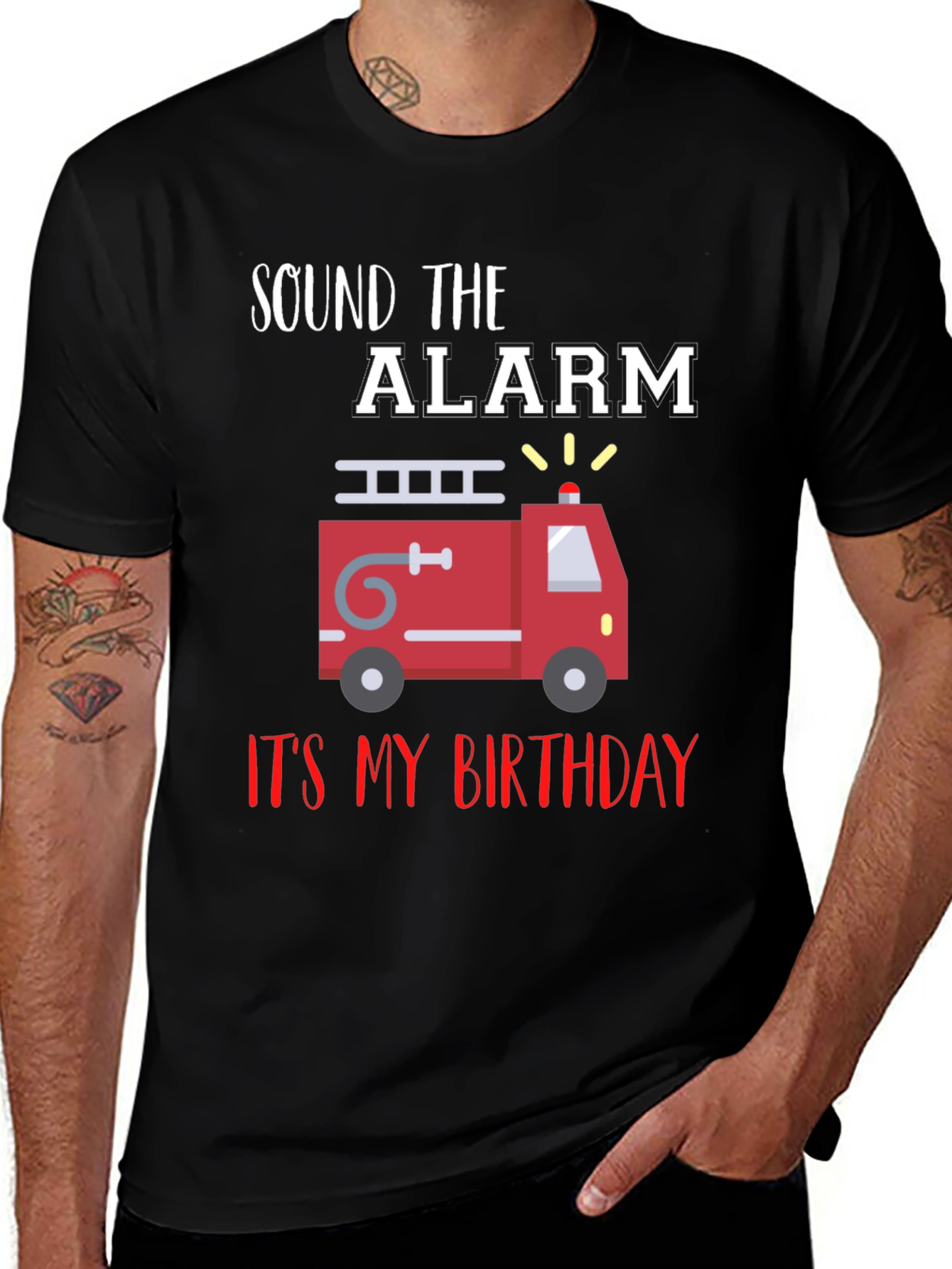 Variant 2 of Firetruck Birthday T-Shirt - Sound the Alarm!