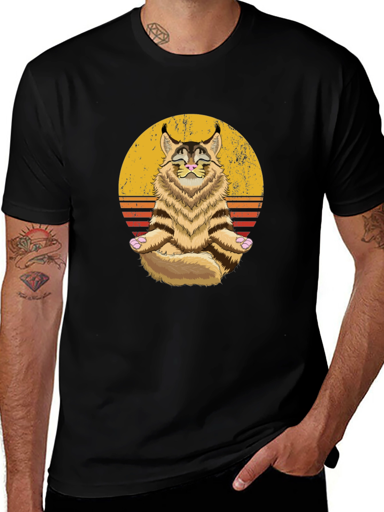 Zen Cat T-Shirt - Meditating Maine Coon Graphic Tee
