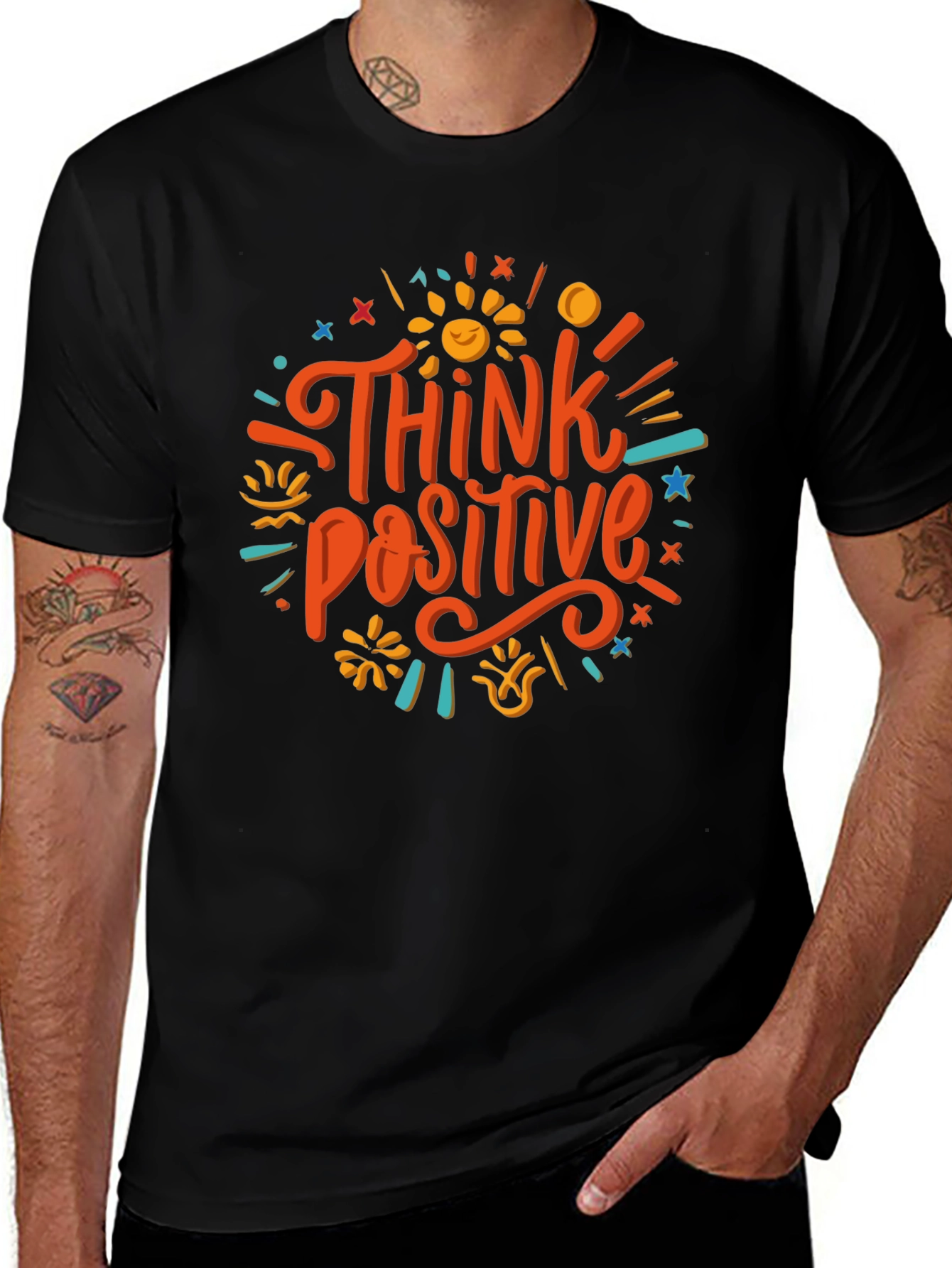Variant 14 of Think Positive Graphic Tee - Black Cotton Blend