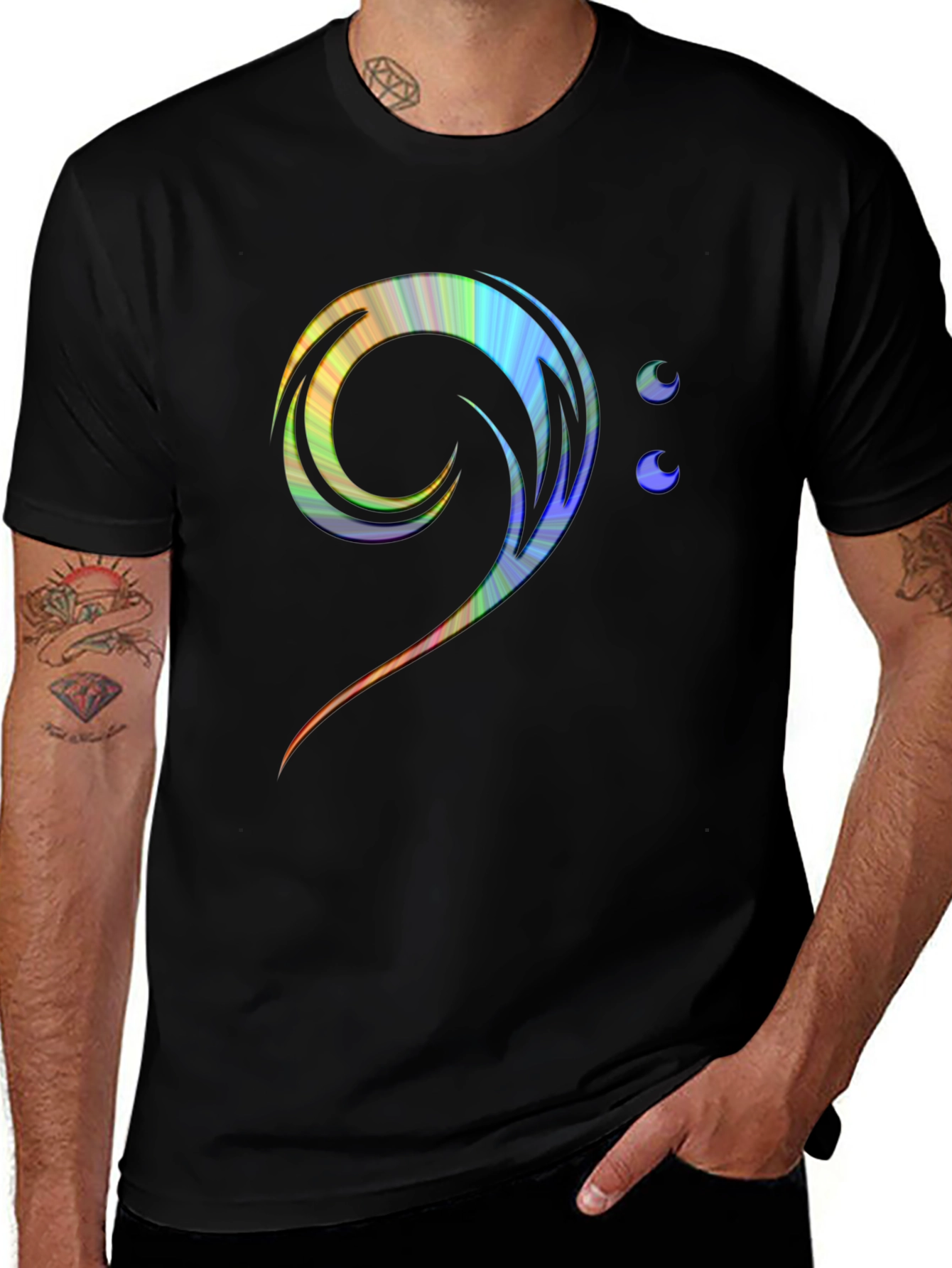 Variant 12 of Bass Clef Rainbow T-Shirt - Music Lover Tee